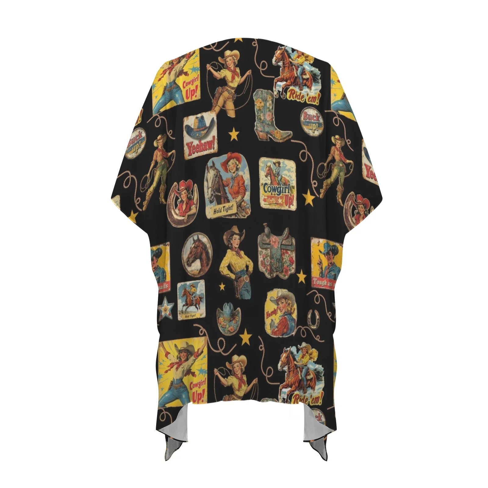 Baha Ranch Vintage Cowgirl Collage Kimono Coverup Duster - Image 5