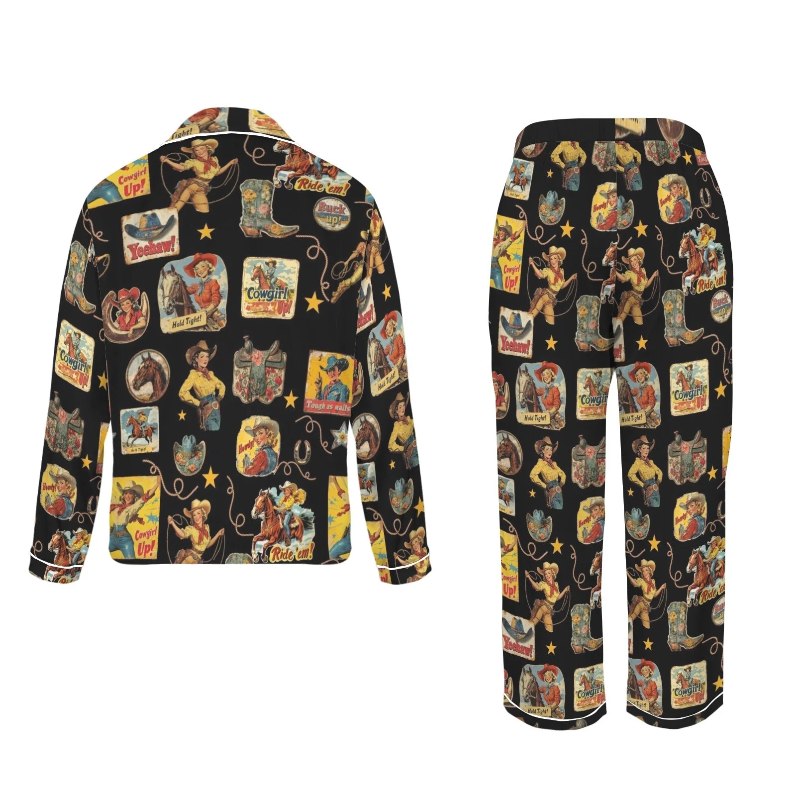 Baha Ranch Vintage Cowgirl Collage Western Satin Pajamas - Image 5