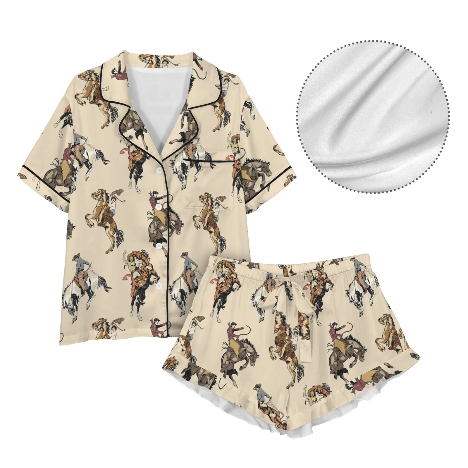 Baha Ranch Vintage Cowgirl Satin Ruffle Western Pajama Set - Image 4