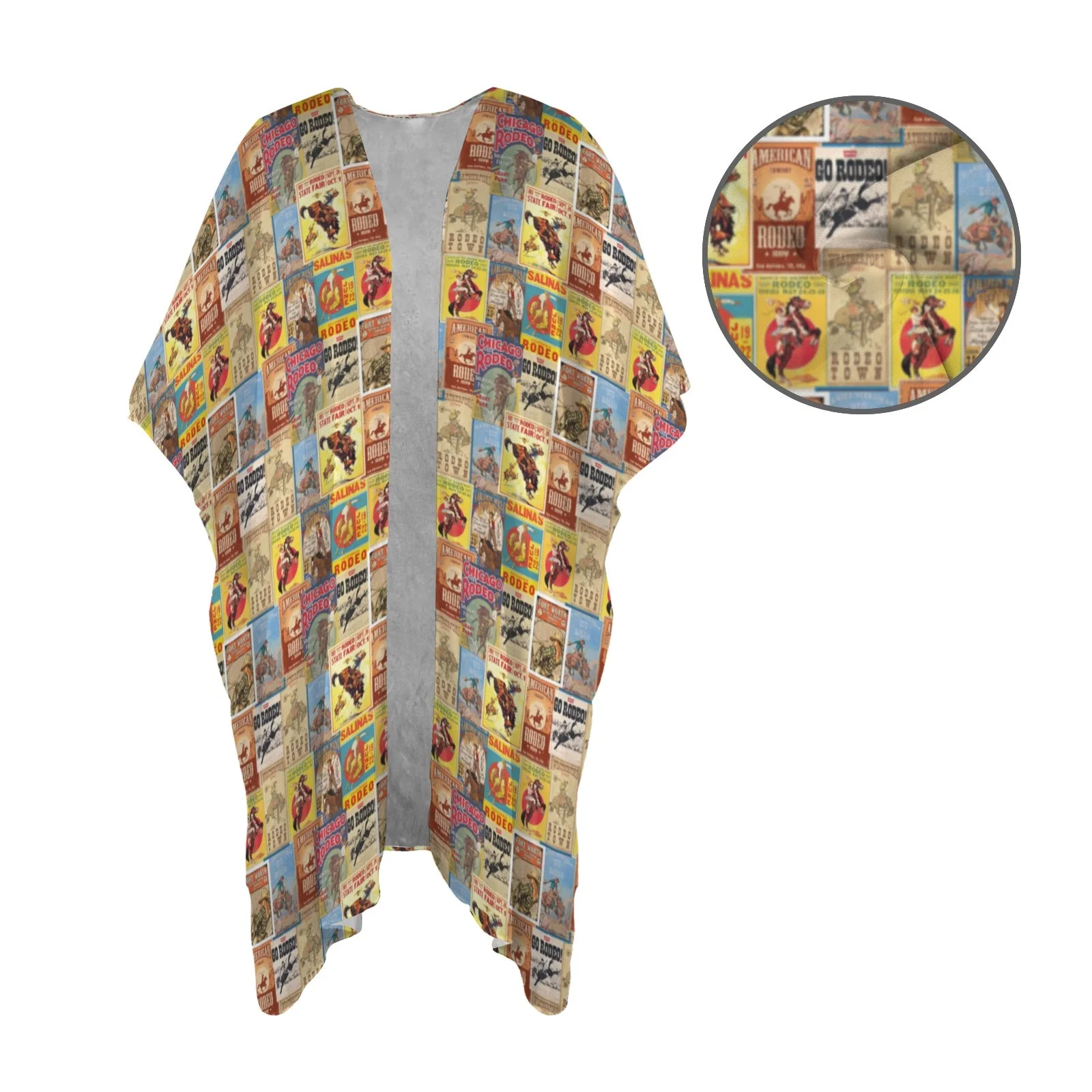 Baha Ranch Vintage Rodeo Poster Duster Kimono Coverup Women's Long Cover Up - Image 4