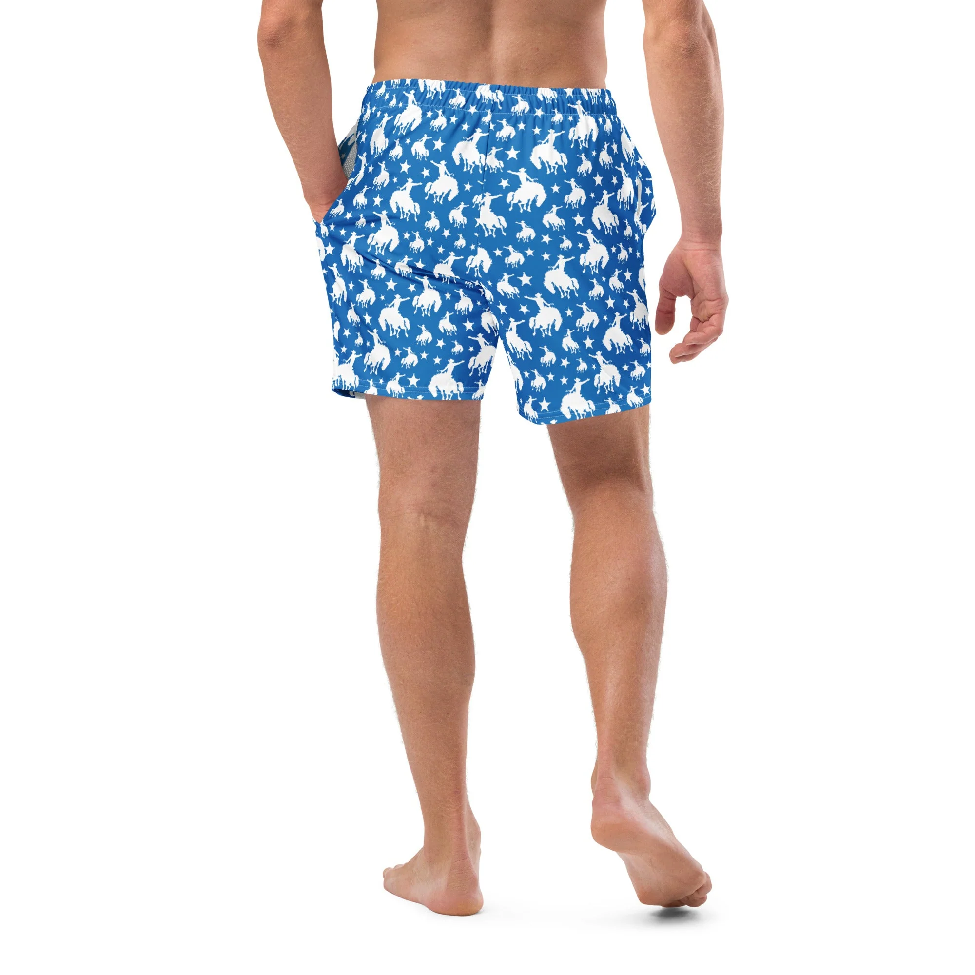 Baha Ranch Yeehaw Blue Rodeo Cowboy Men's Swim Trunks - Image 2