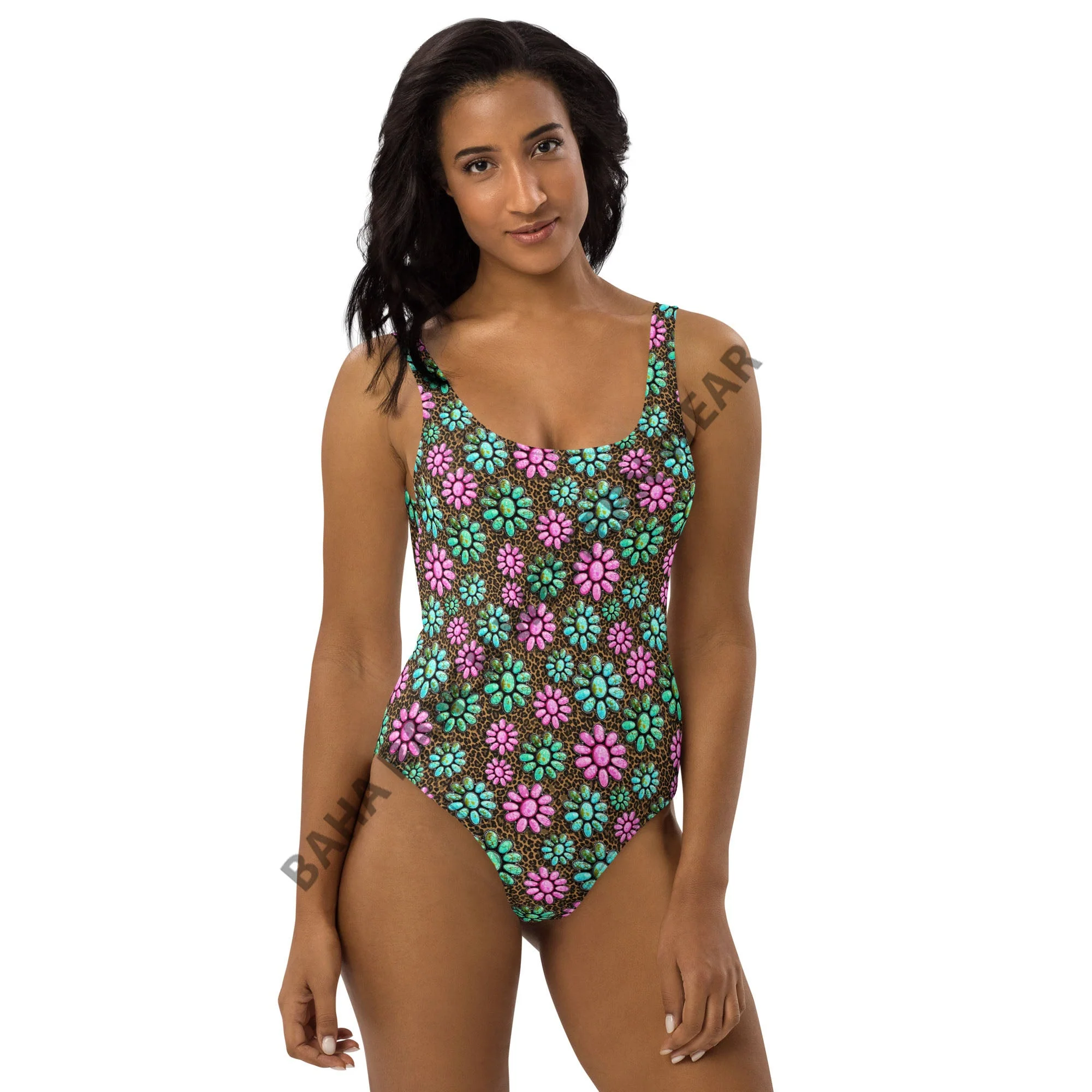 Baha Ranch Yeehaw Pink Turquoise Cowgirl One-Piece Swimsuit - Image 7