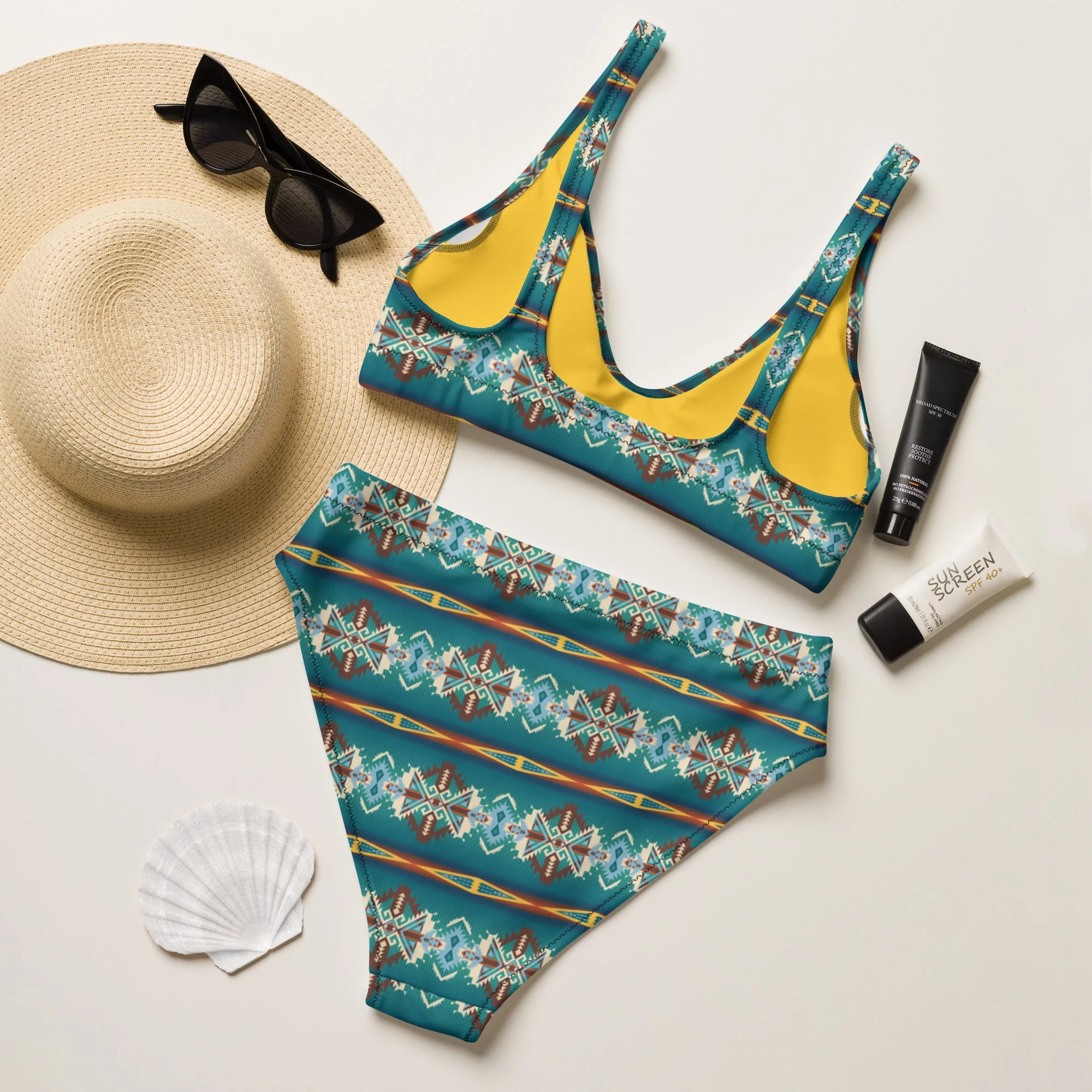 Baha Ranch Yeehaw Teal Aztec Blanket Print Bikini - Image 5