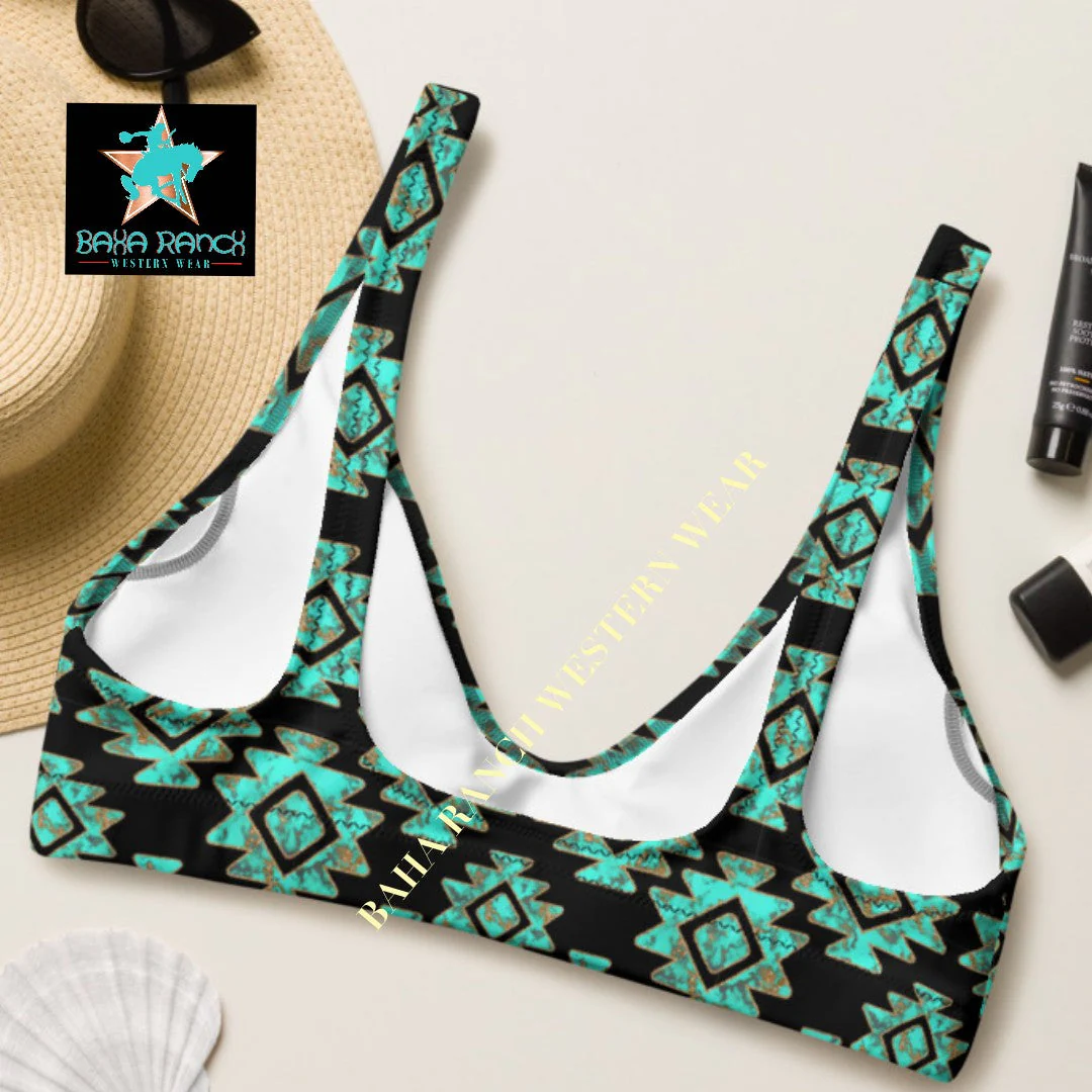Baha Ranch Yeehaw Turquoise Aztec Bikini Top - Image 6