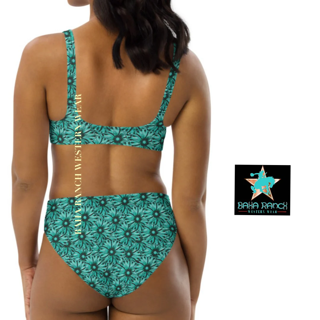 Baha Ranch Yeehaw Turquoise Floral Leather Print Bikini - Image 10