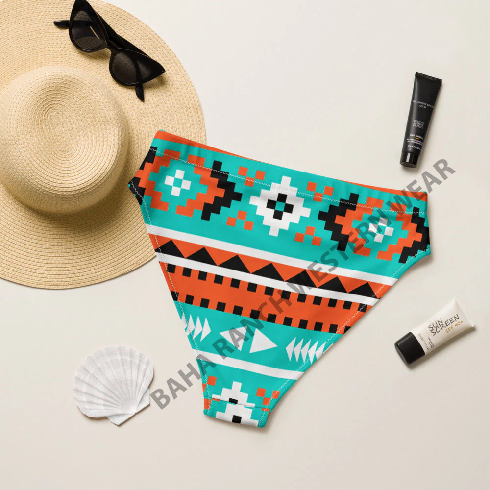 Baha Ranch Yeehaw Turquoise Orange Aztec Bikini Bottom - Image 2