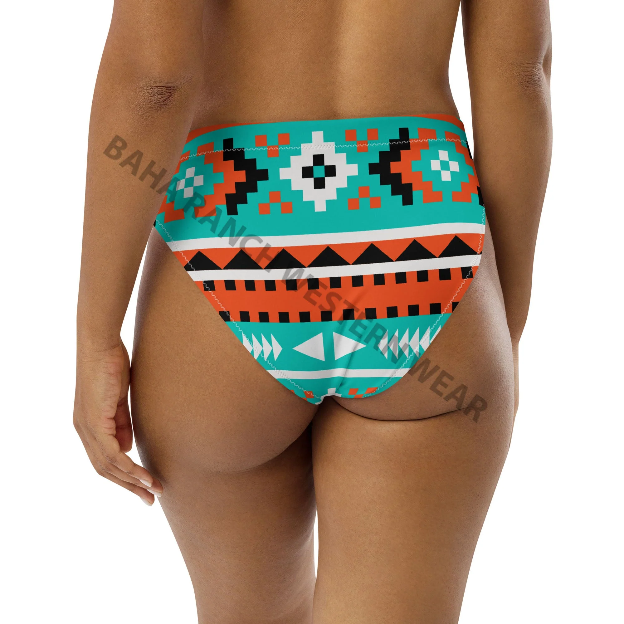 Baha Ranch Yeehaw Turquoise Orange Aztec Bikini Bottom - Image 4