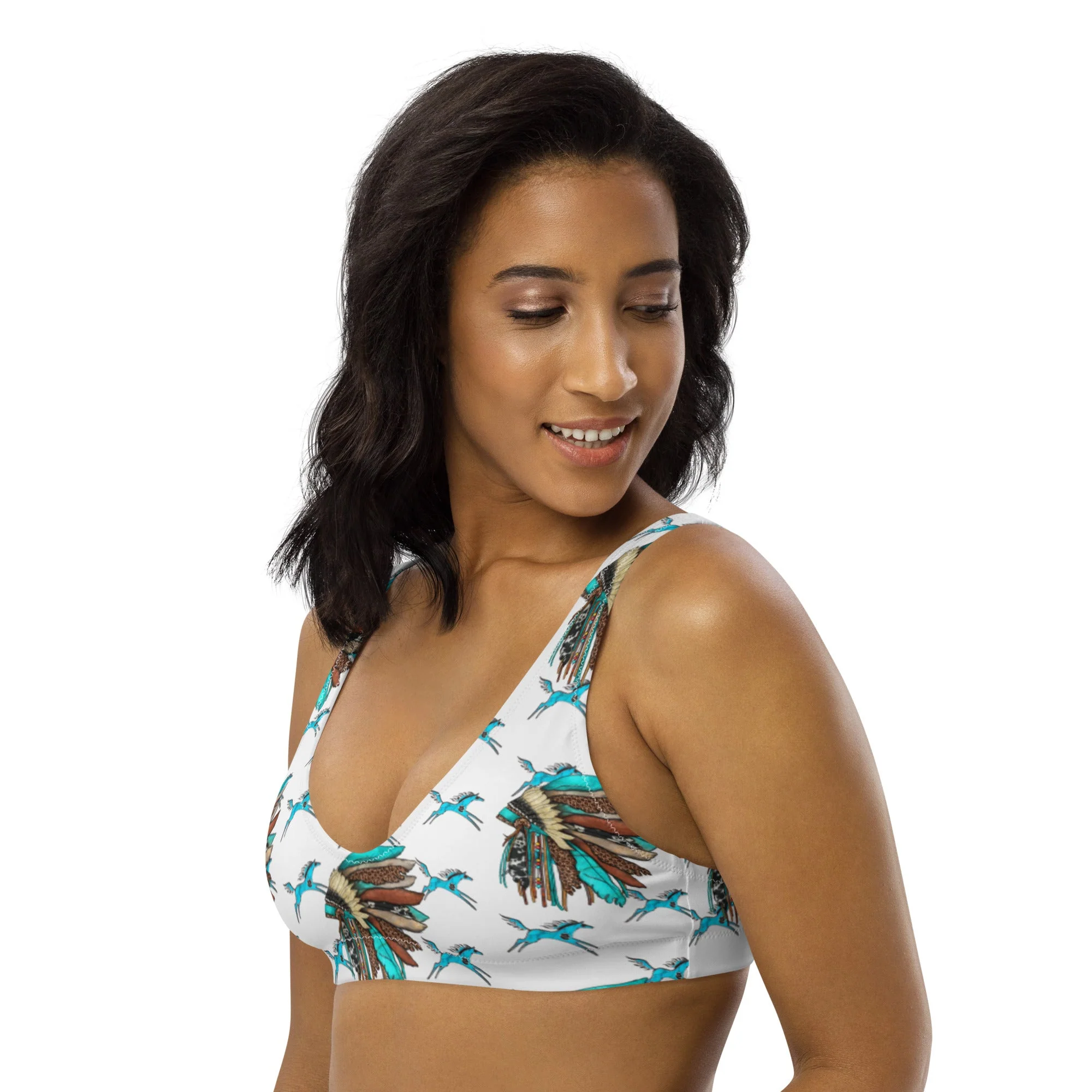 Baha Ranch Yeehaw Turquoise Running Horse Head Dress Bikini Top - Image 2