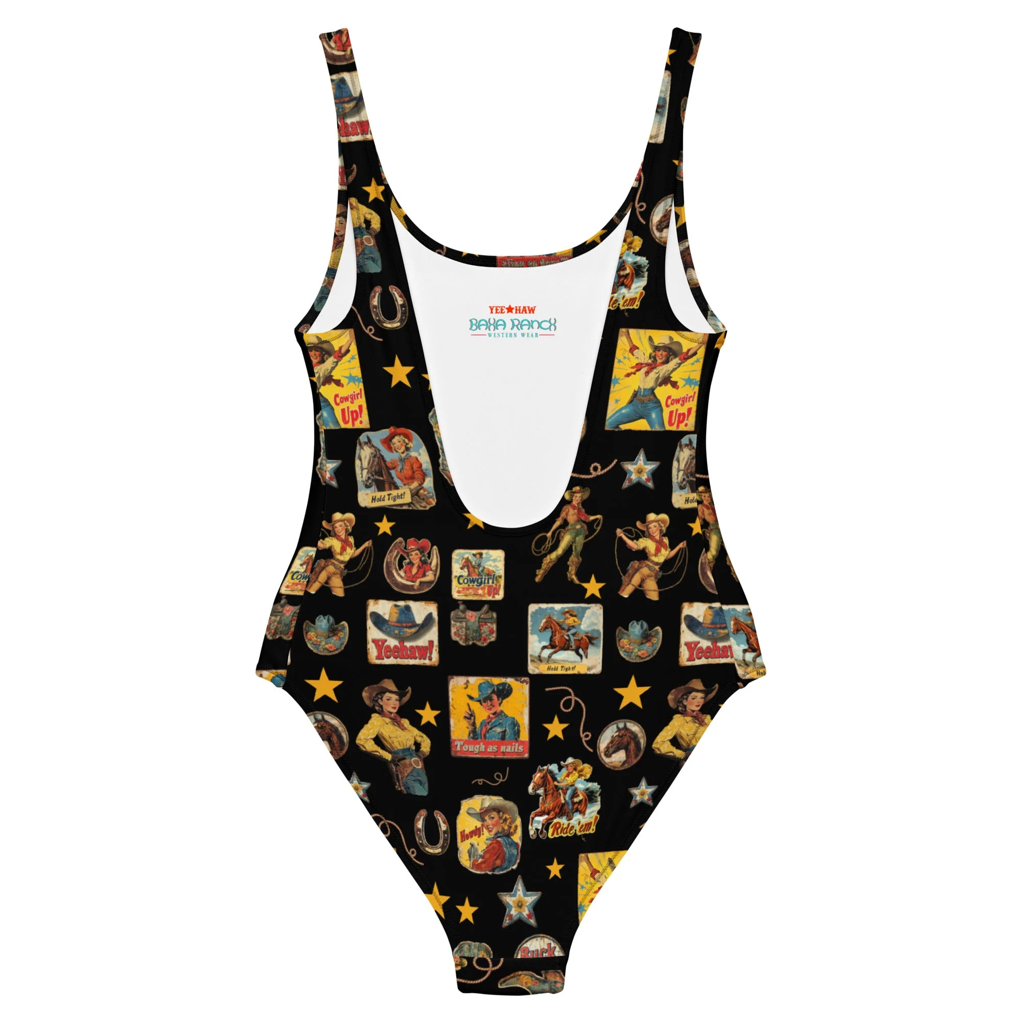 Baha Ranch Yeehaw Vintage Cowgirl Collage One-Piece Swimsuit - Image 4