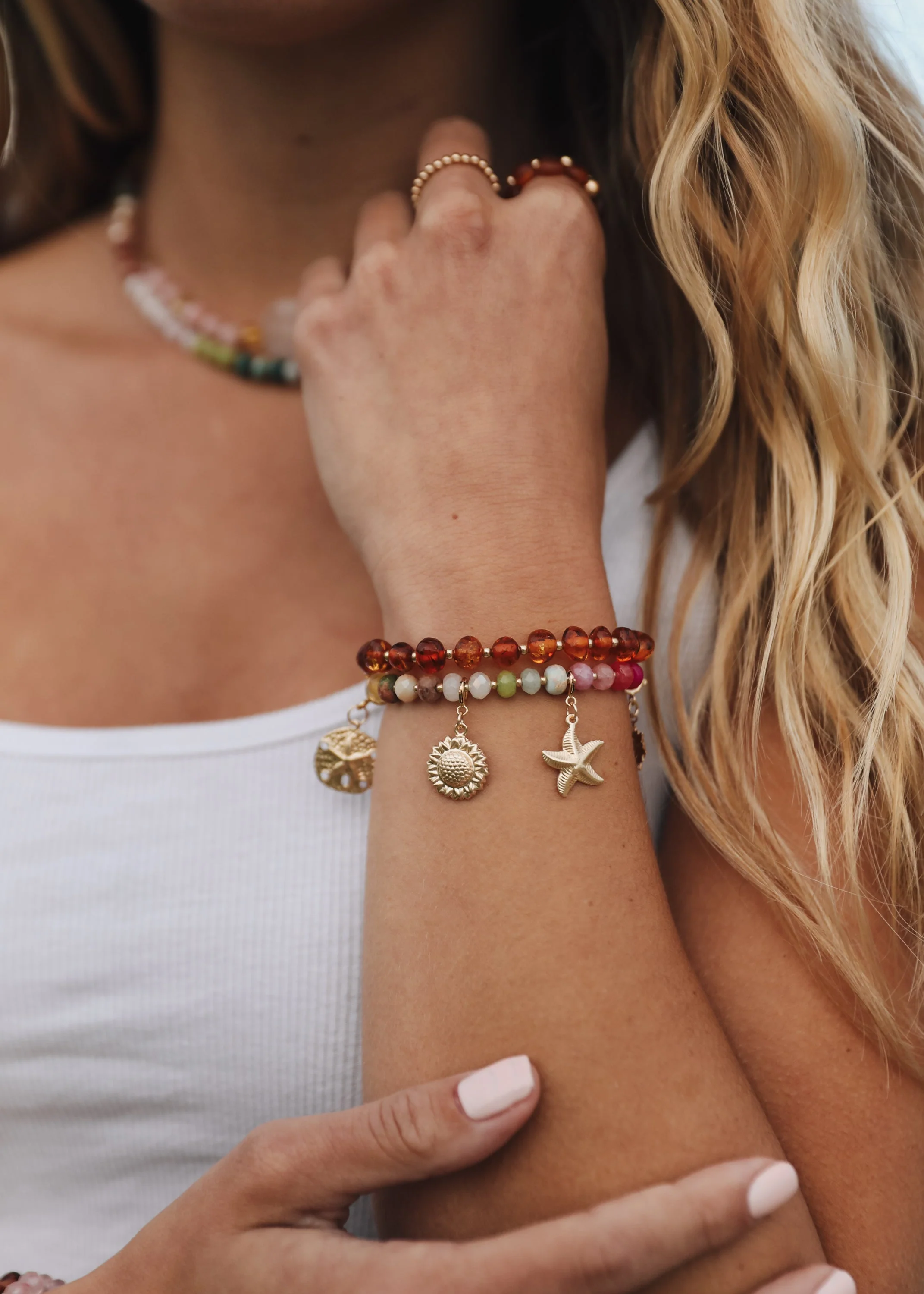Baltic Sea Amber : 14k Gold Filled Beaded Sun + Moon || Adult Bracelets - Image 11