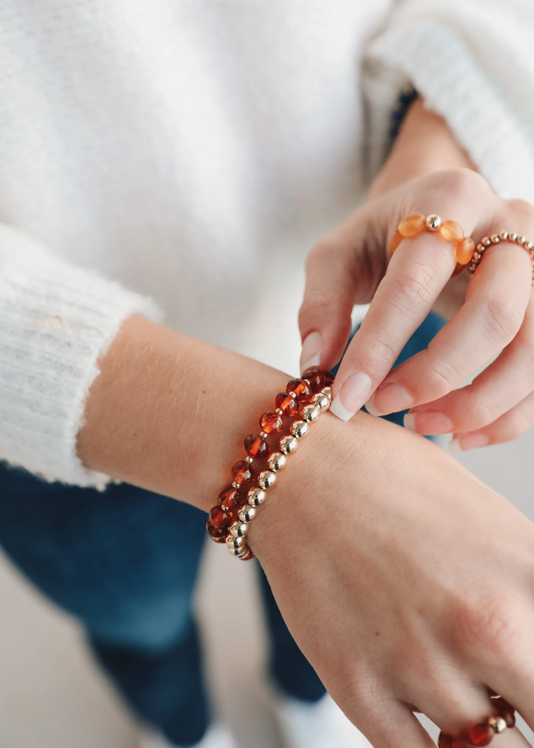 Baltic Sea Amber : 14k Gold Filled Beaded Sun + Moon || Adult Bracelets - Image 3
