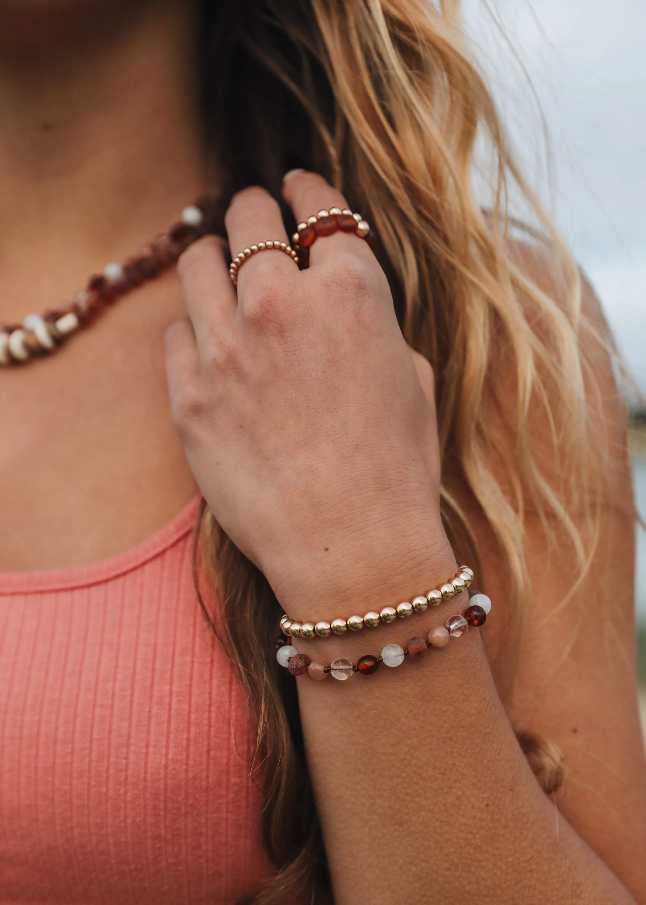 Baltic Sea Amber || Sunstone  + Moonstone || Natural Gemstone Necklace - Image 4