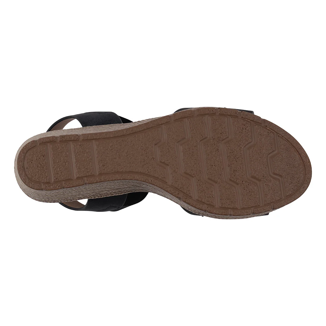 Bane Black Embellished Elastic Double Band Wedge Sandals - Image 4