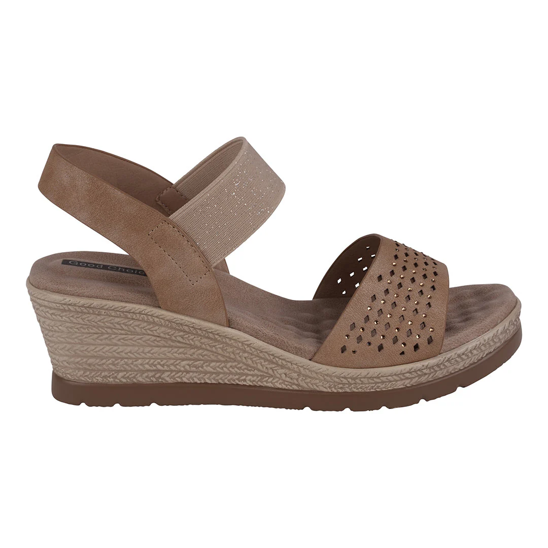 Bane Natural Embellished Elastic Double Band Wedge Sandals - Image 2