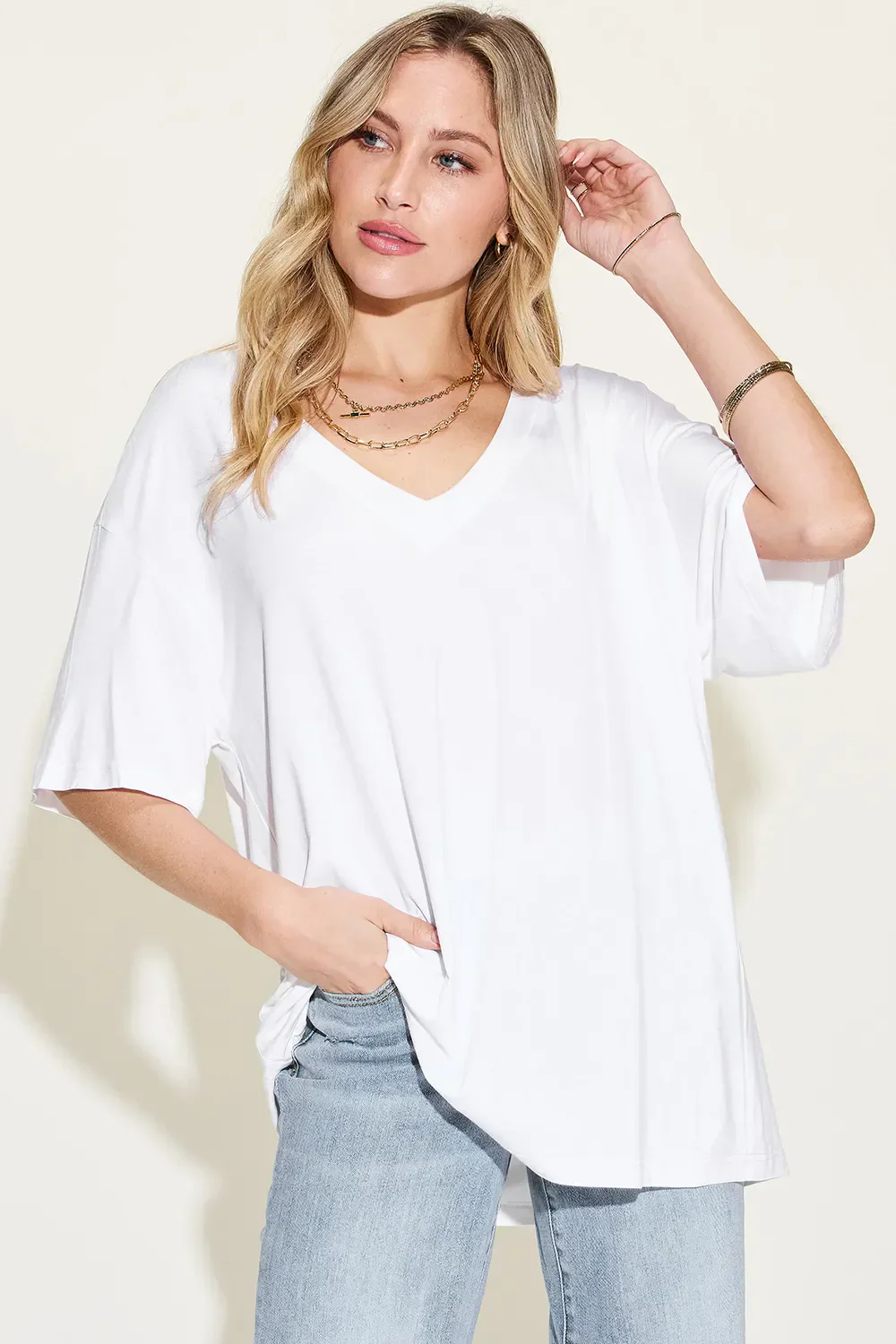 Basic Bae Full Size Bamboo V-Neck Drop Shoulder T-Shirt - Image 11