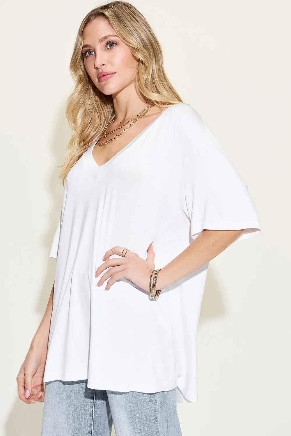 Basic Bae Full Size Bamboo V-Neck Drop Shoulder T-Shirt - Image 13