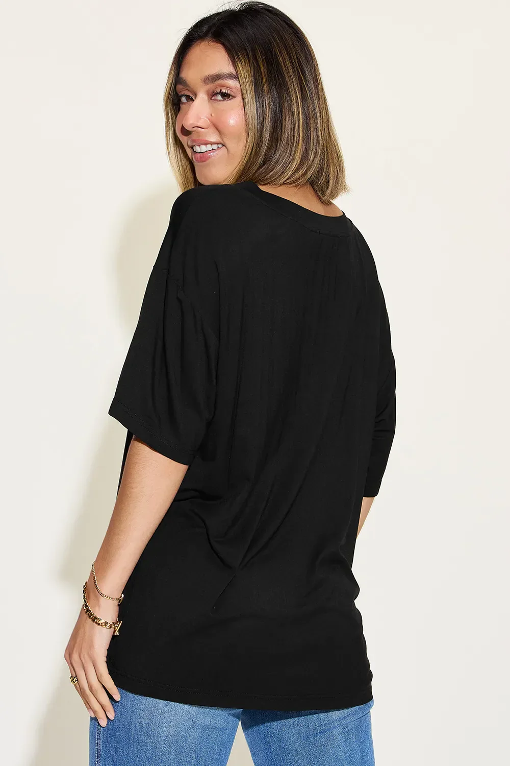 Basic Bae Full Size Bamboo V-Neck Drop Shoulder T-Shirt - Image 17