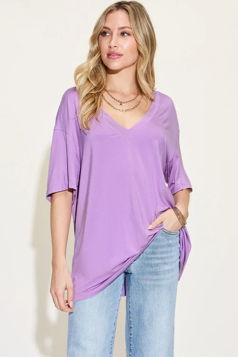 Basic Bae Full Size Bamboo V-Neck Drop Shoulder T-Shirt - Image 19