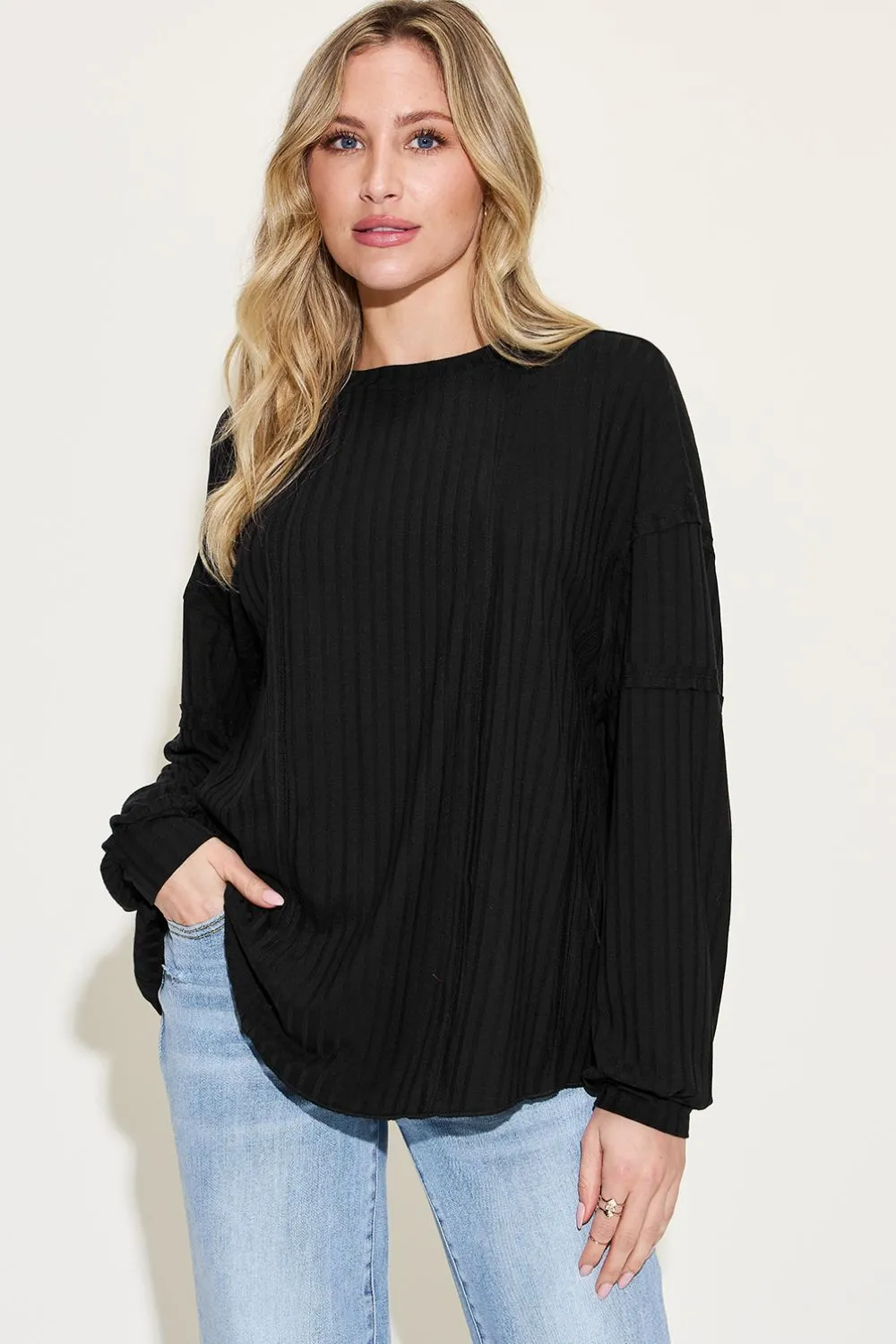 Basic Bae Full Size Ribbed Round Neck Long Sleeve T-Shirt - Image 22