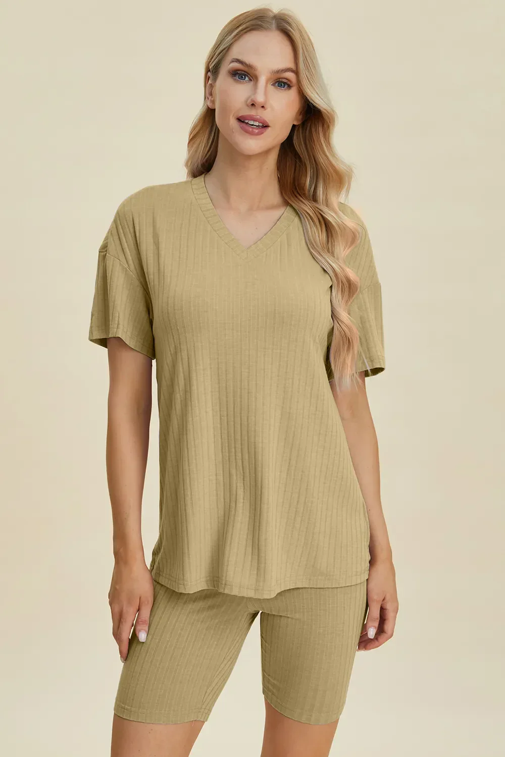 Basic Bae Full Size Ribbed V-Neck Short Sleeve Top and Shorts Set - Image 10