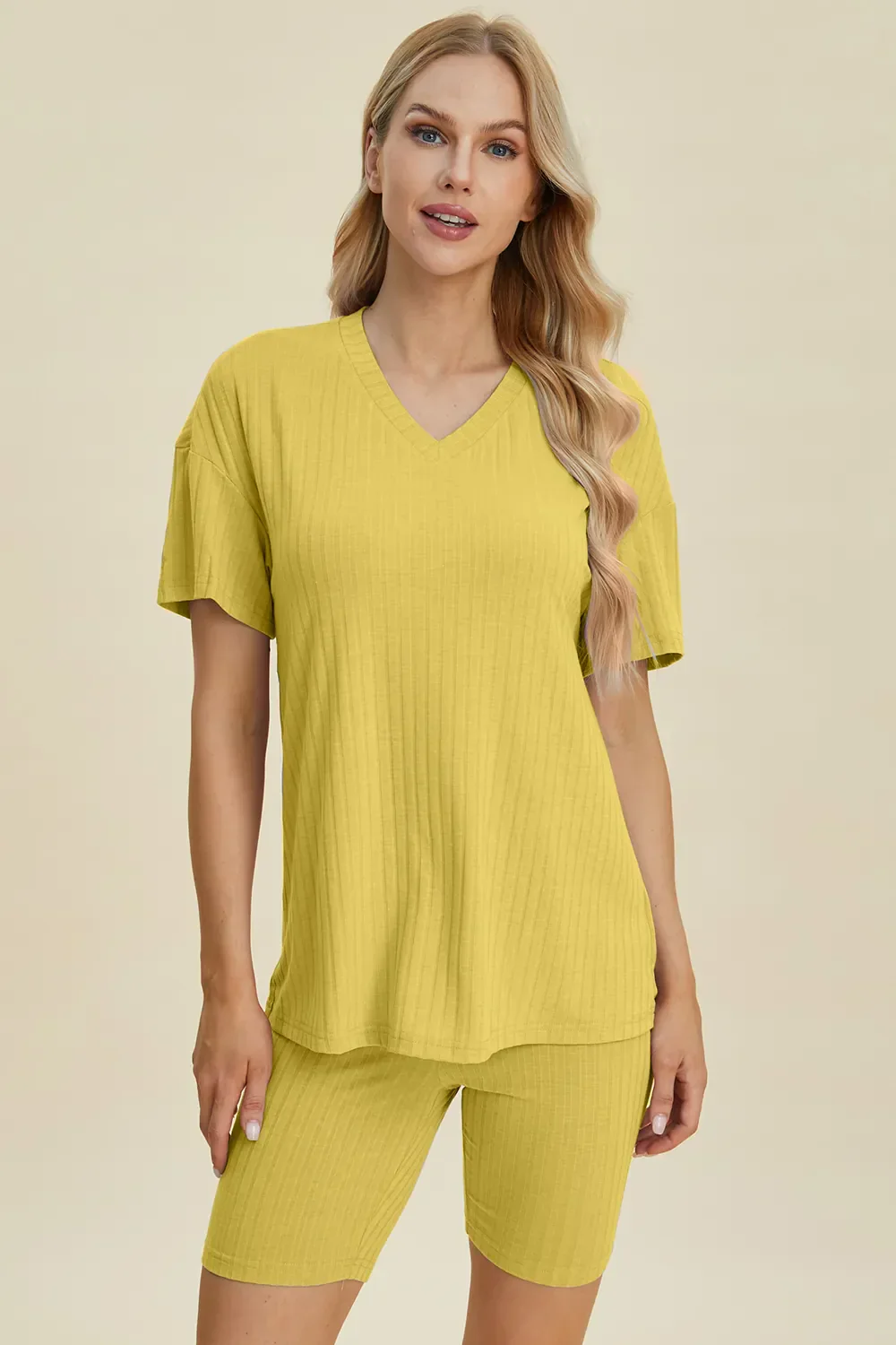 Basic Bae Full Size Ribbed V-Neck Short Sleeve Top and Shorts Set - Image 17