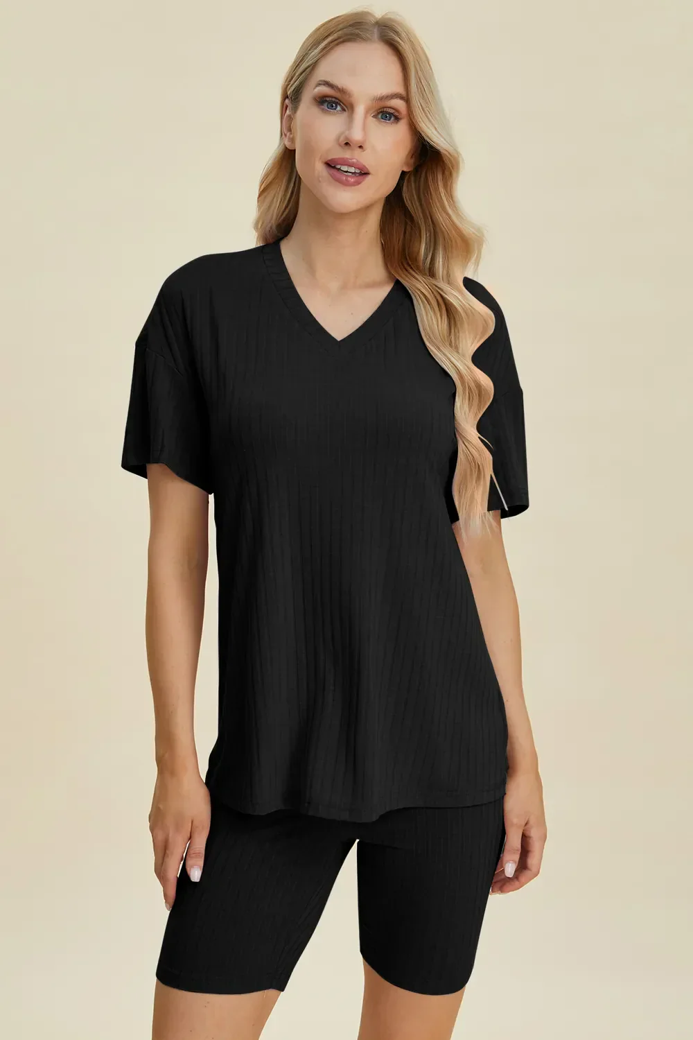 Basic Bae Full Size Ribbed V-Neck Short Sleeve Top and Shorts Set - Image 29