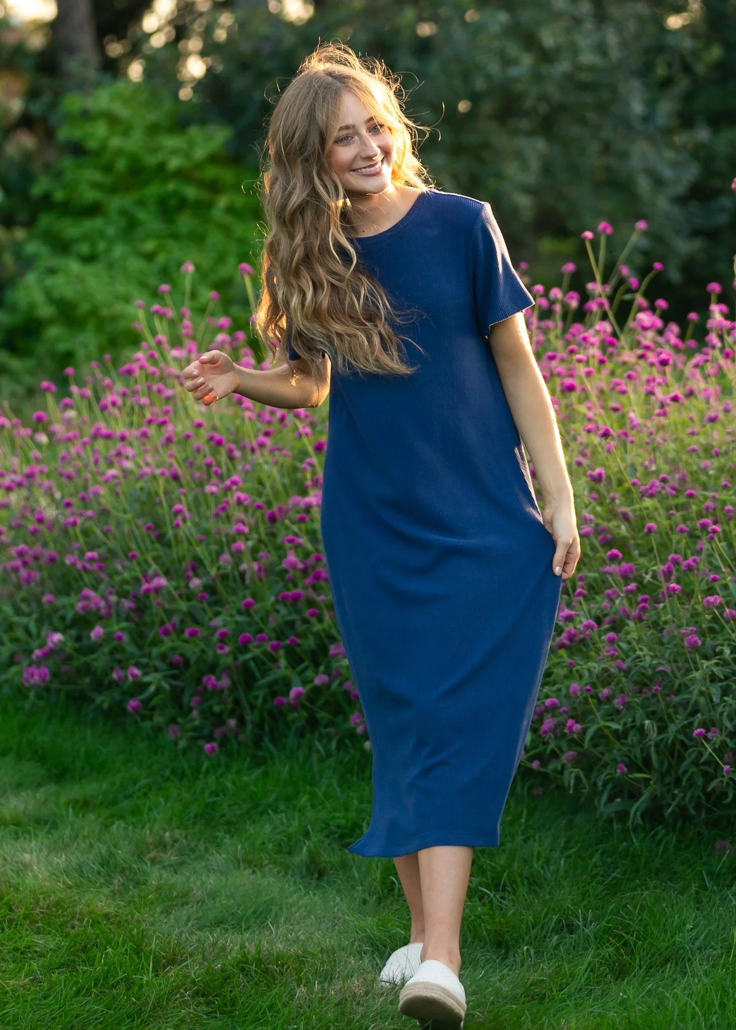 Baylor Navy Ribbed T-shirt Dress - Image 12