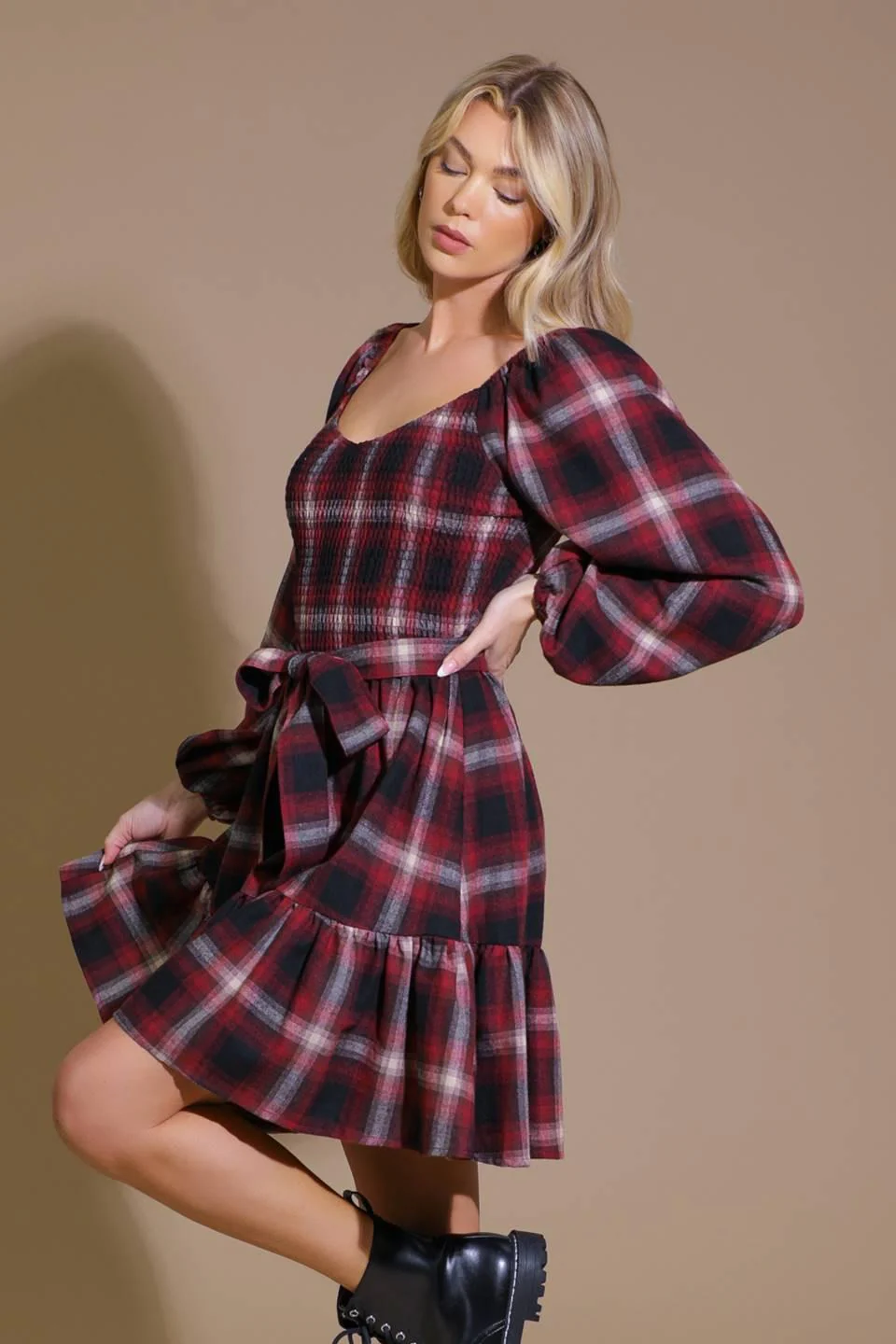 Be With You Woven Plaid Mini Dress - Image 6