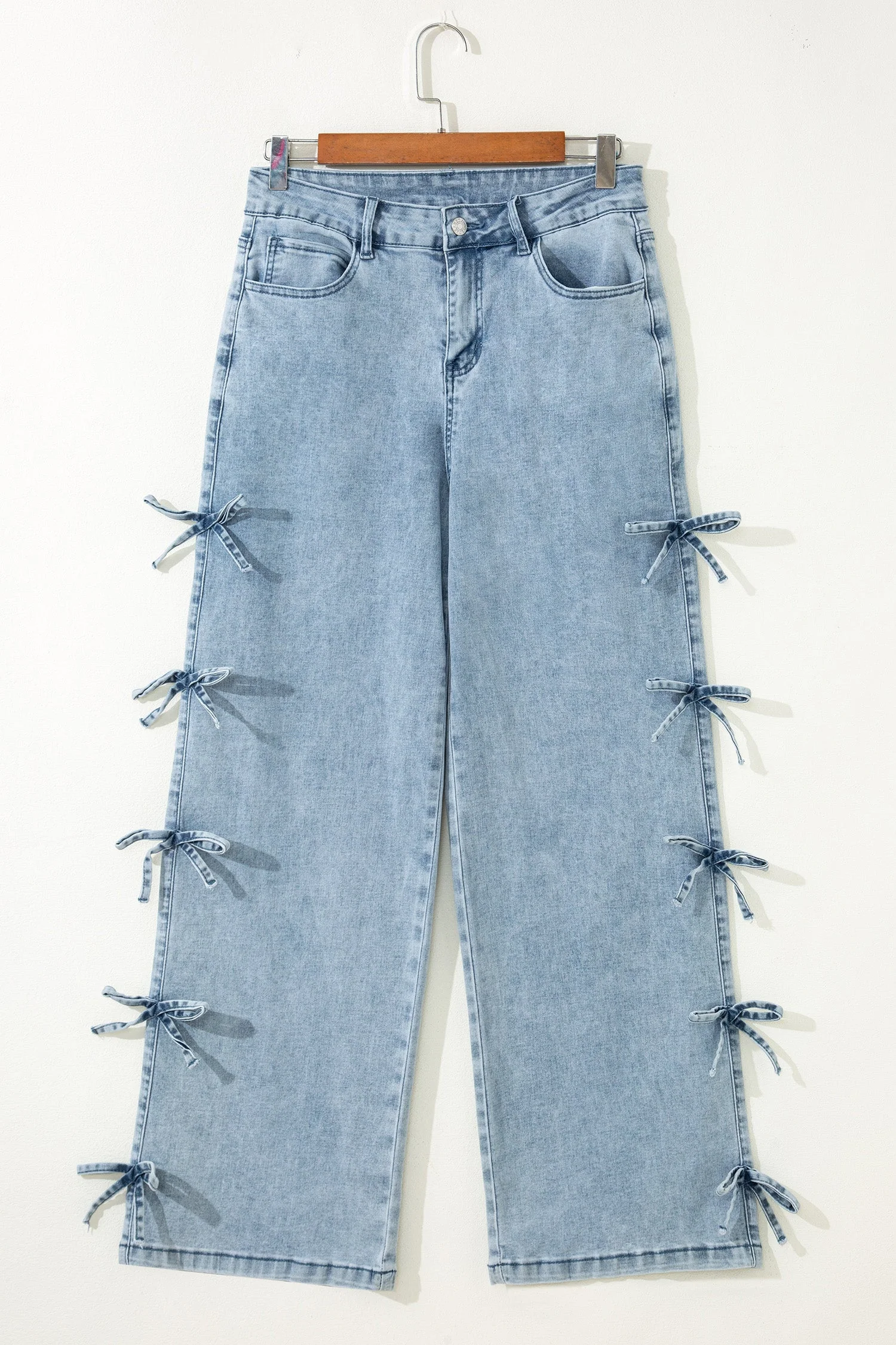 Beau Blue Bow Knot Side Detail Straight Leg Loose Jeans - Image 13