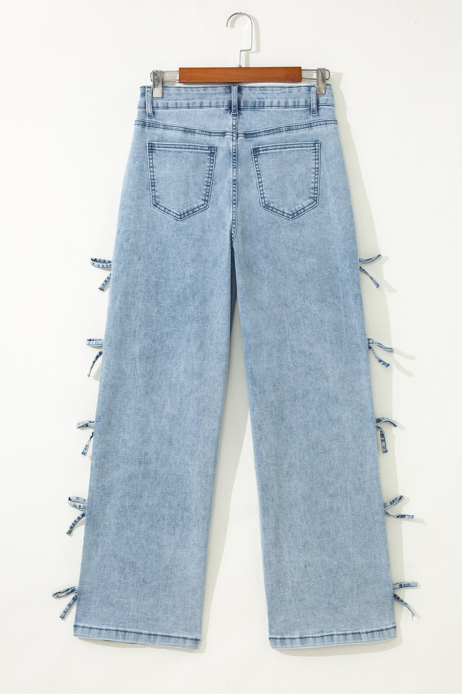 Beau Blue Bow Knot Side Detail Straight Leg Loose Jeans - Image 14