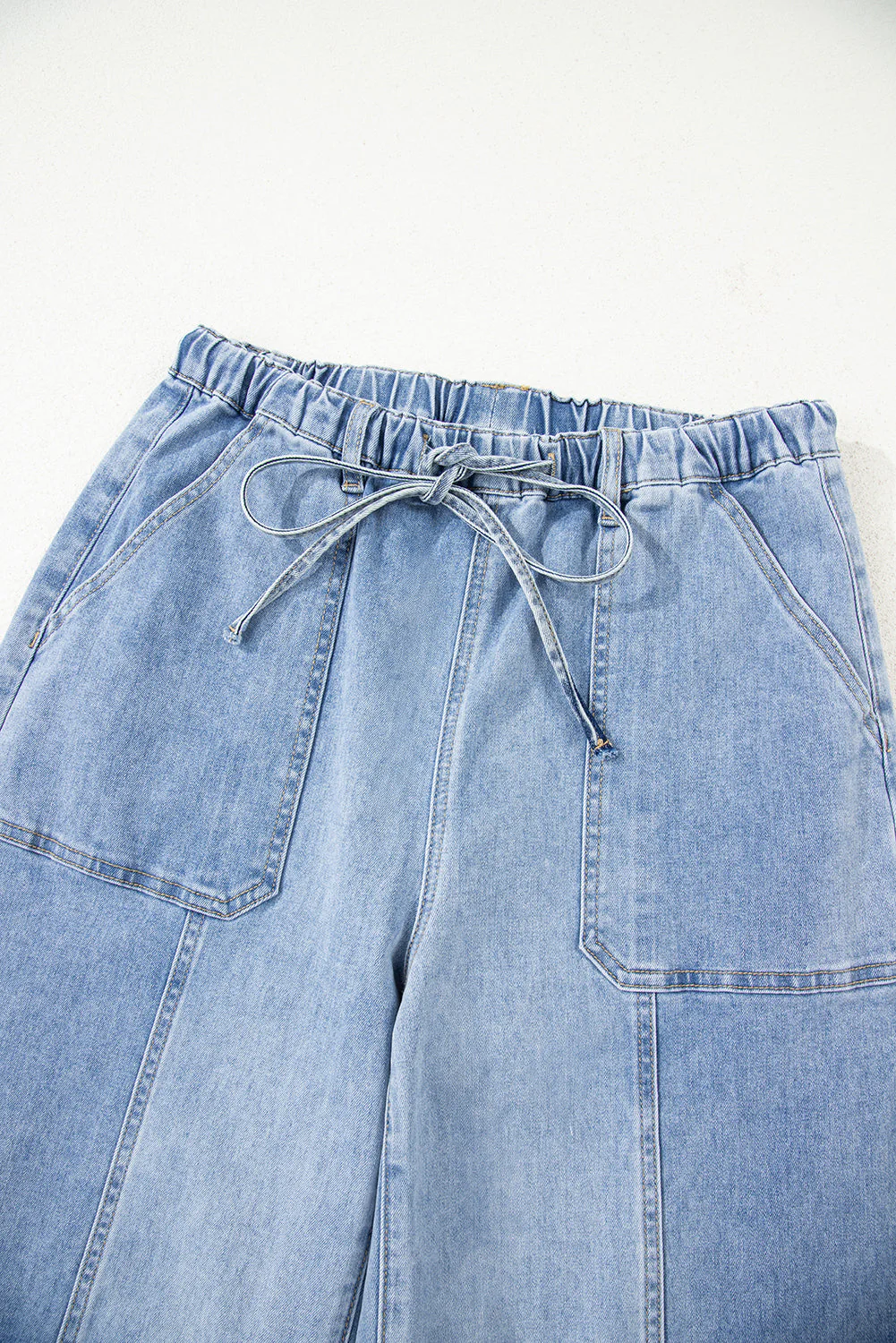 Beau Blue Drawstring Seam Detail Raw Hem Wide Leg Jeans - Image 6