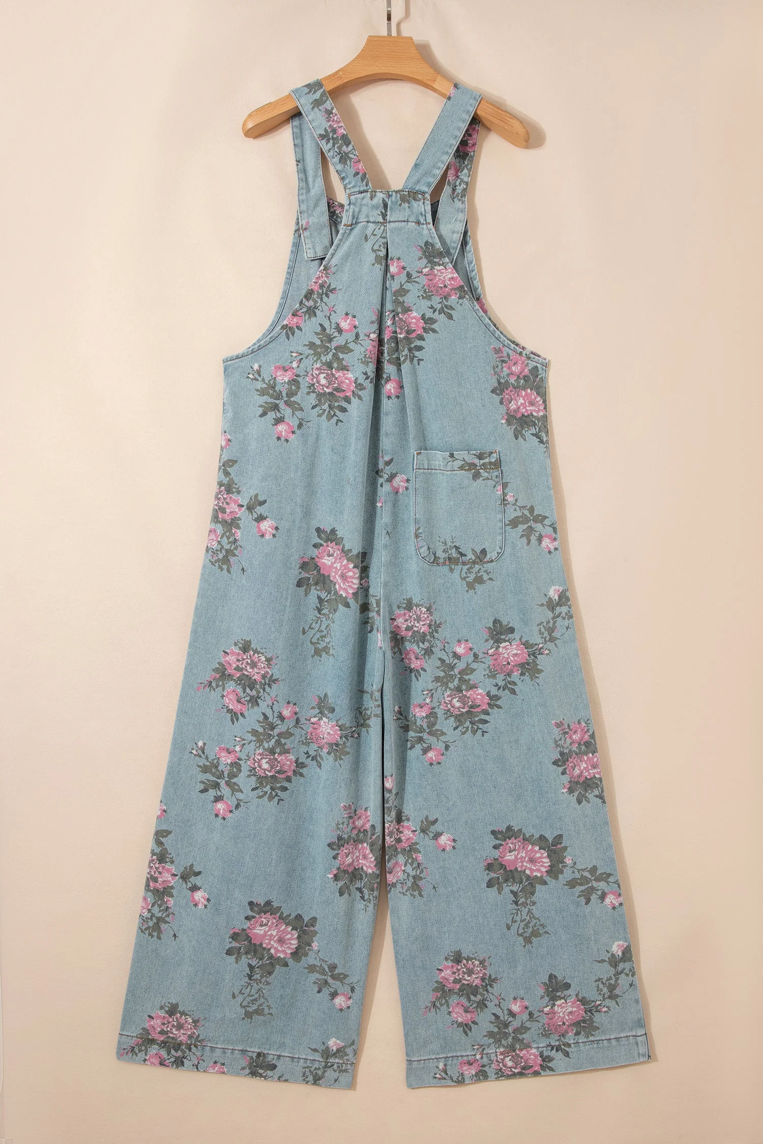 Beau Blue Floral Print Pleated High Waist Wide Leg Denim Jumpsuit - Image 7