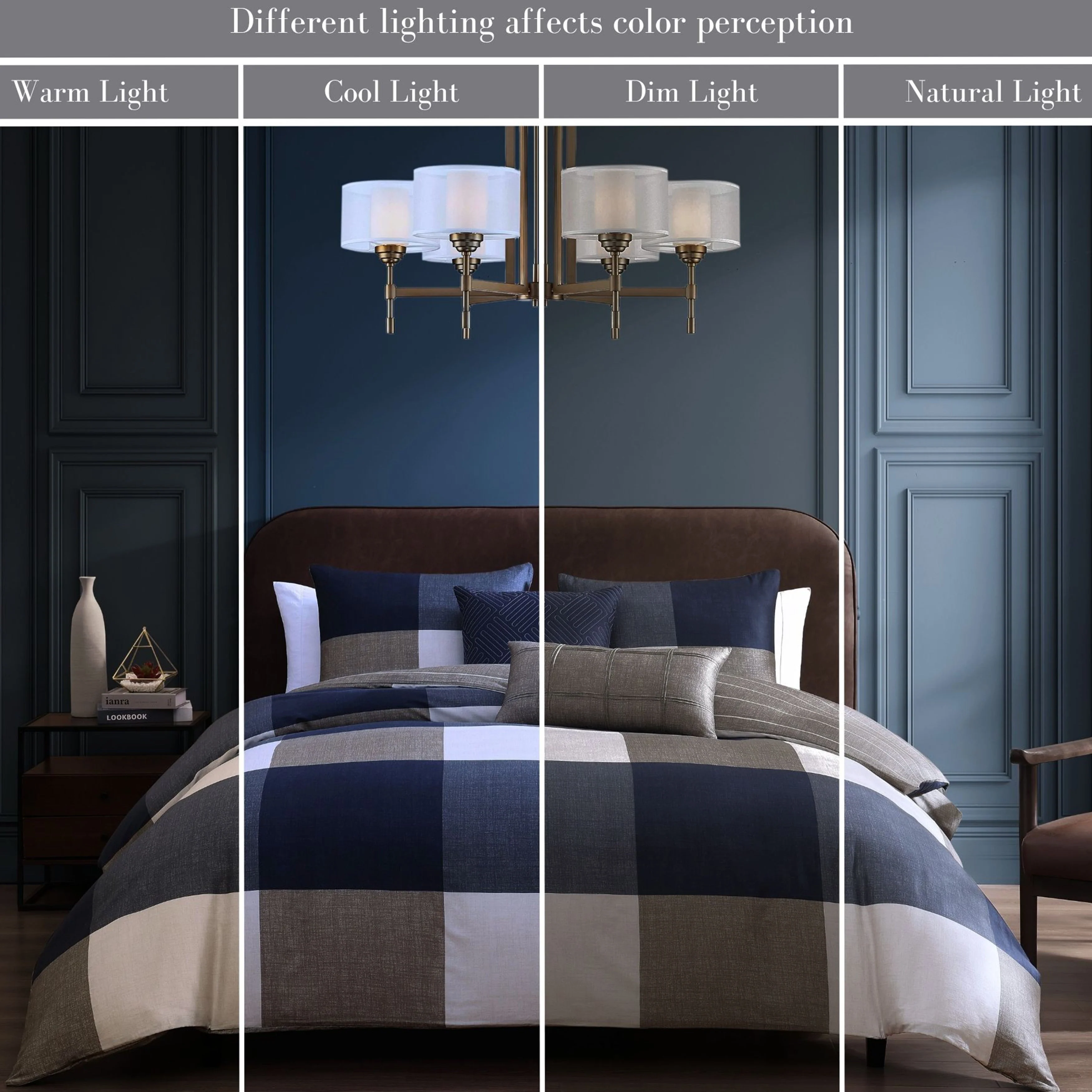 Bebejan Checkered Navy Tan 5 Piece Reversible Comforter Set - Image 9