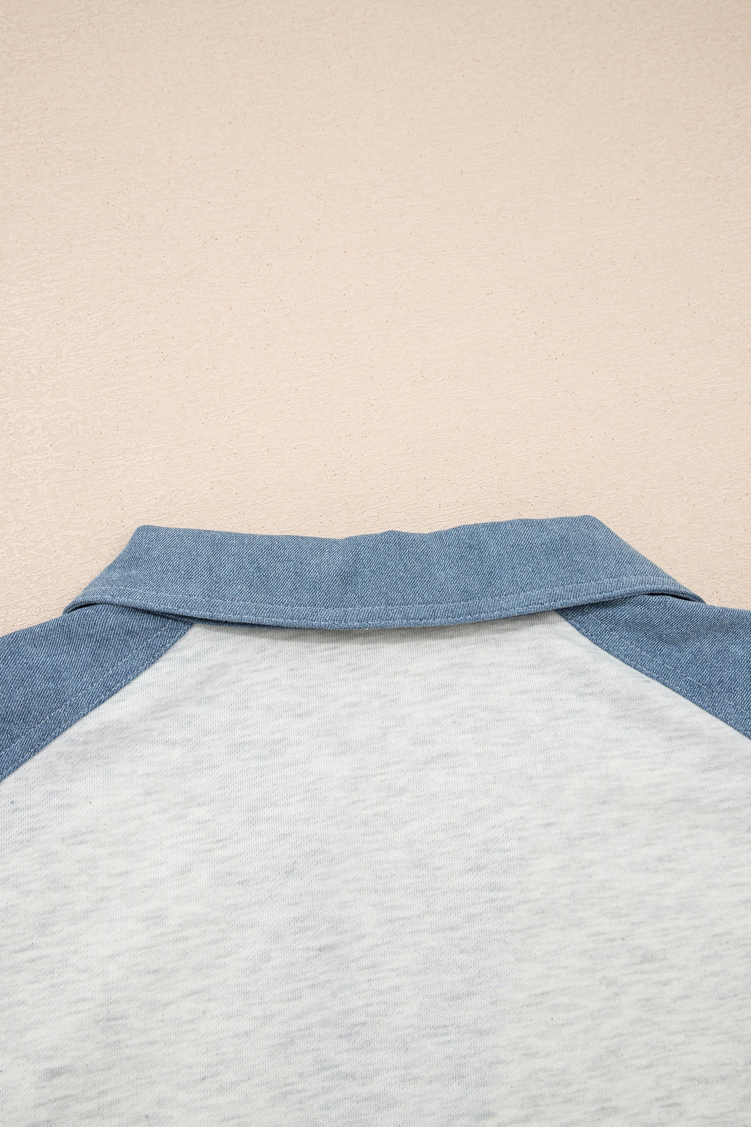 Beige Plus Size Contrast Denim Patchwork Cuffed Sleeve Polo Tee - Image 5