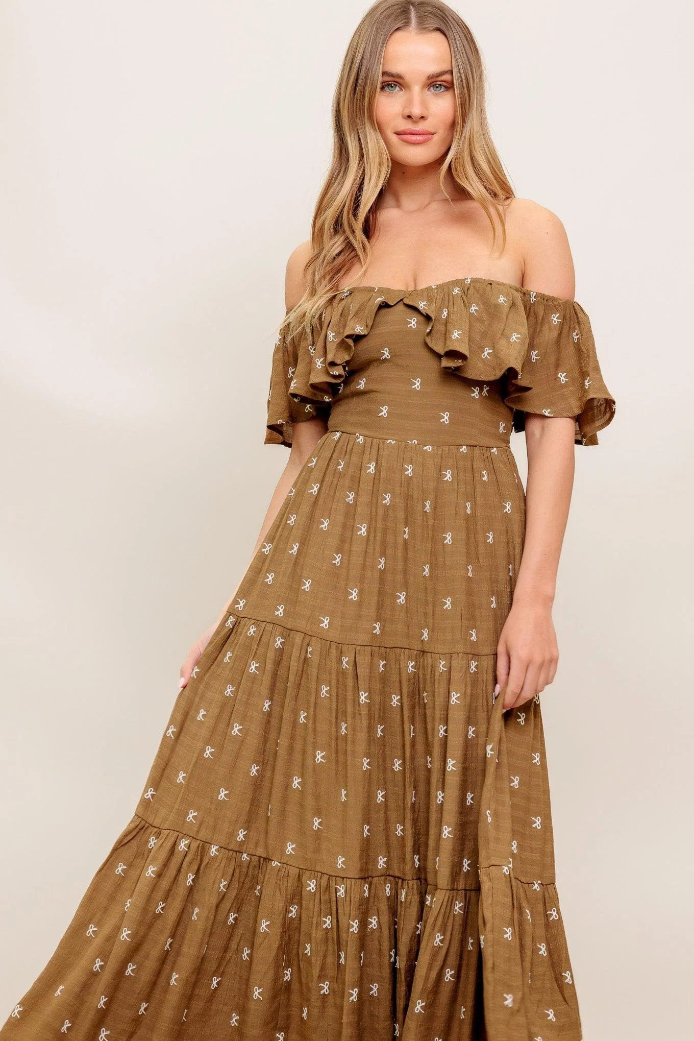 Belle Amour Brown Woven Midi Dress - Image 6
