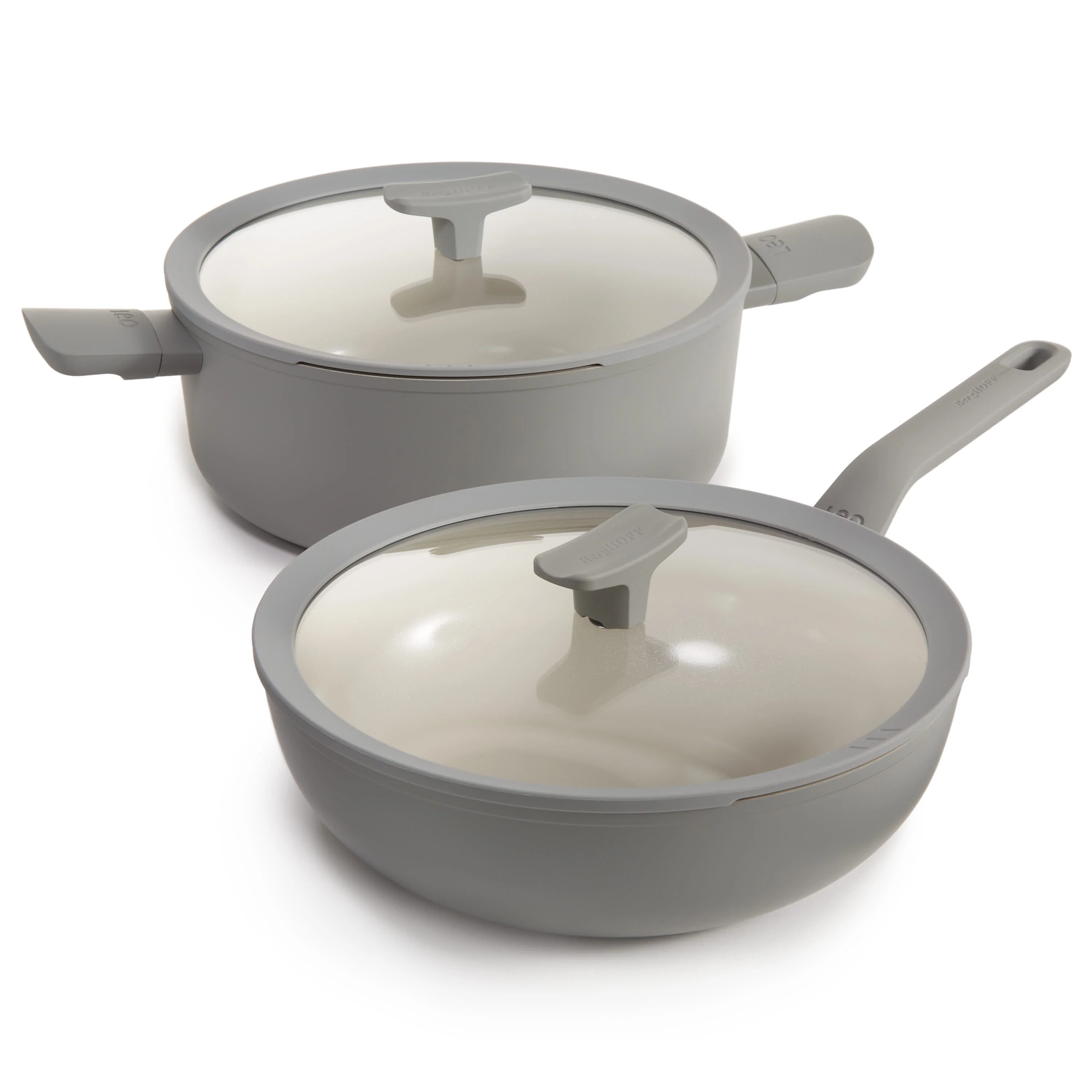 BergHOFF Balance 4pc Nonstick Ceramic Stockpot and Wok Pan Set With Glass Lids, Recycled Aluminum, CeraGreen, Moonmist