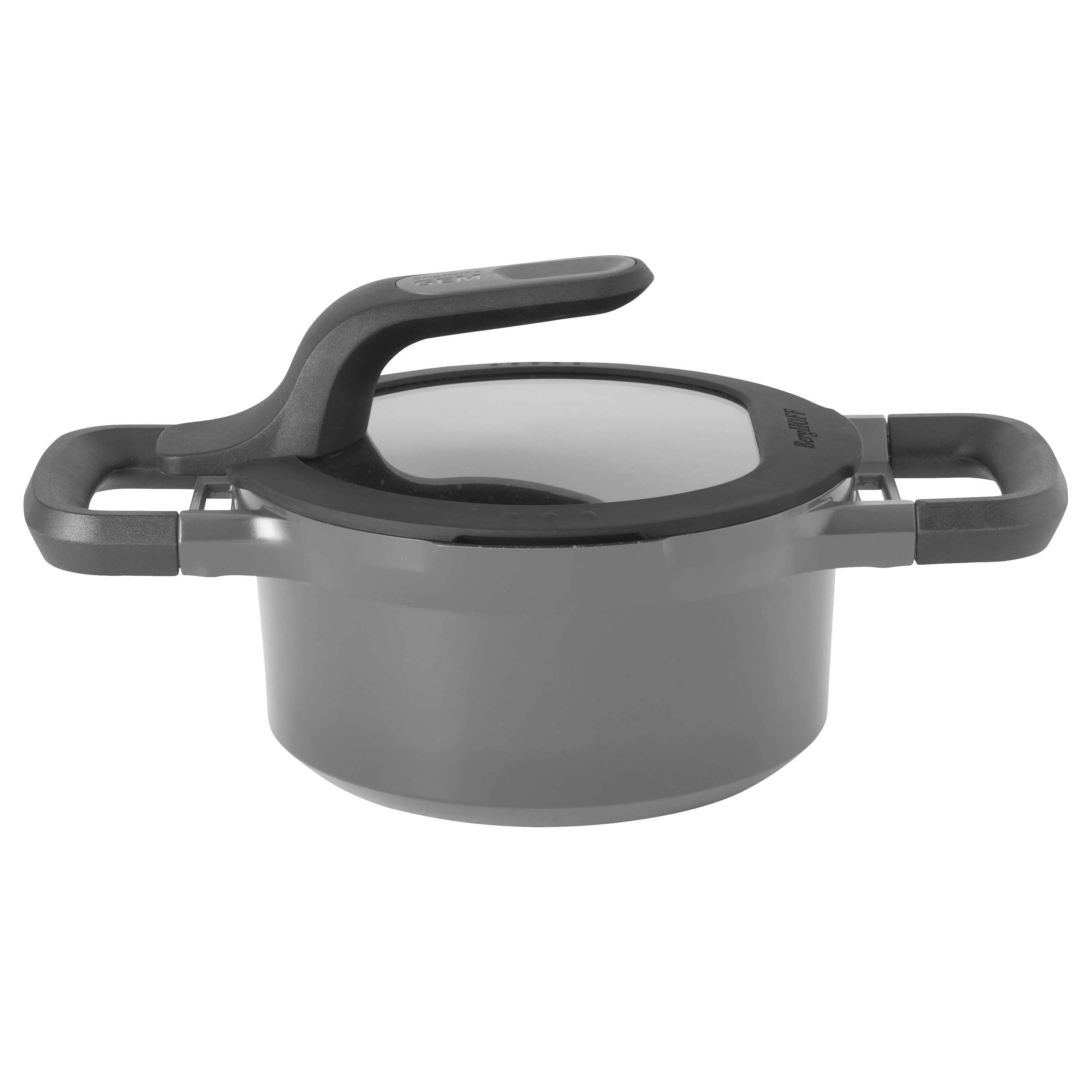 BergHOFF GEM Nonstick Cast Aluminum 6.25" Stockpot 1.6qt. with Lid, Grey