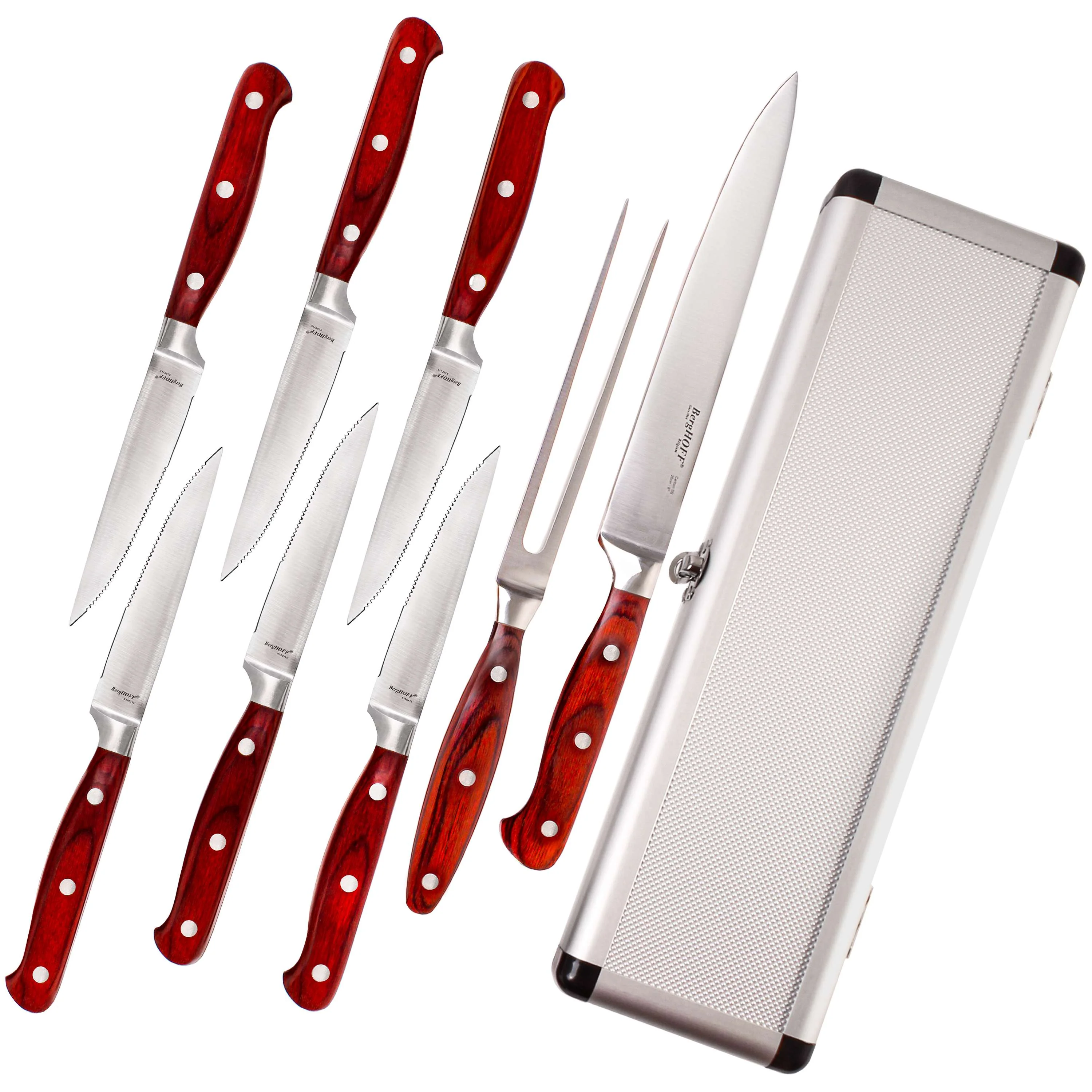 BergHOFF Pakka Wood 9pc Stainless Steel Steak & Carving Knife Set