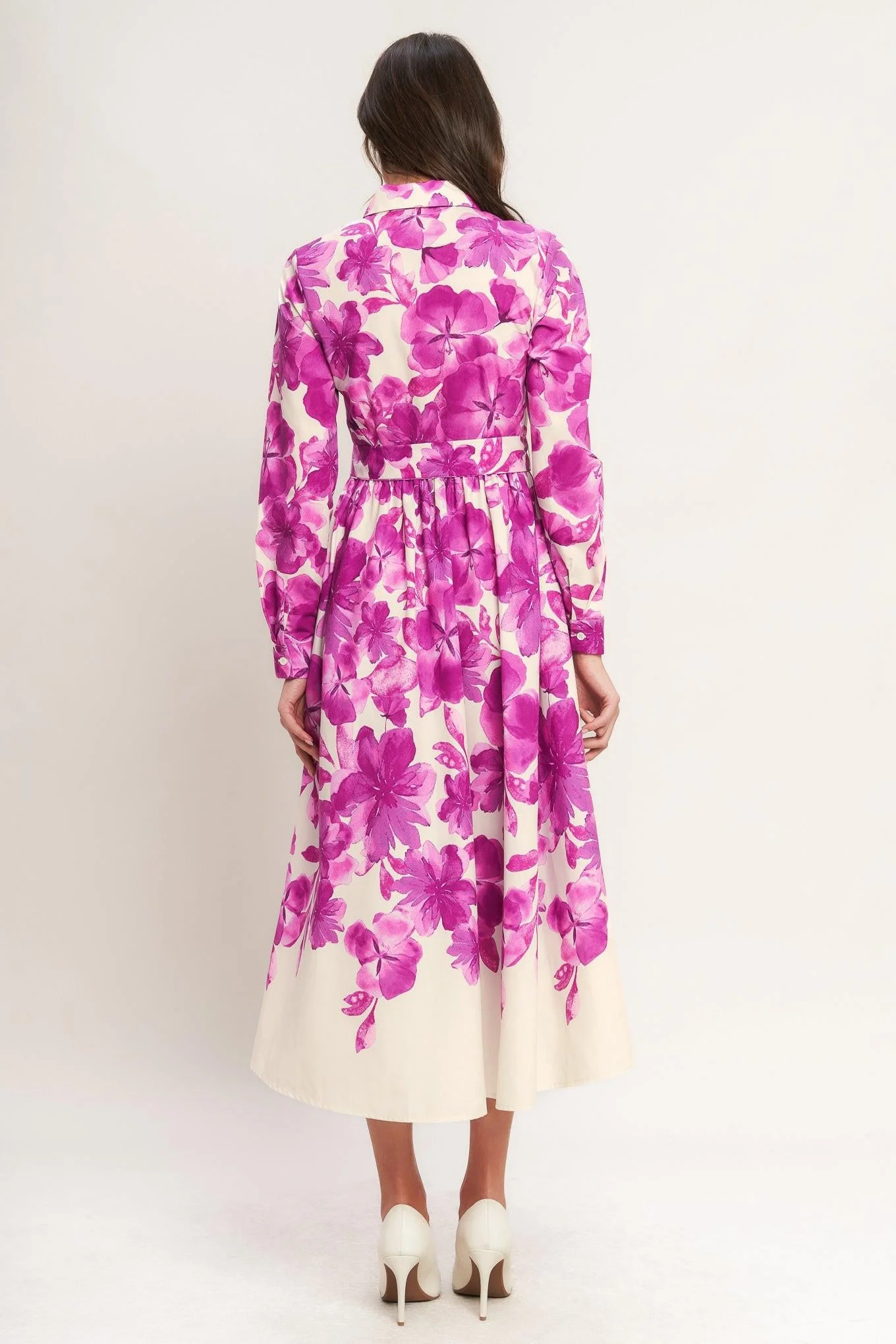 Berry Petal Woven Midi Shirt Dress - Image 2