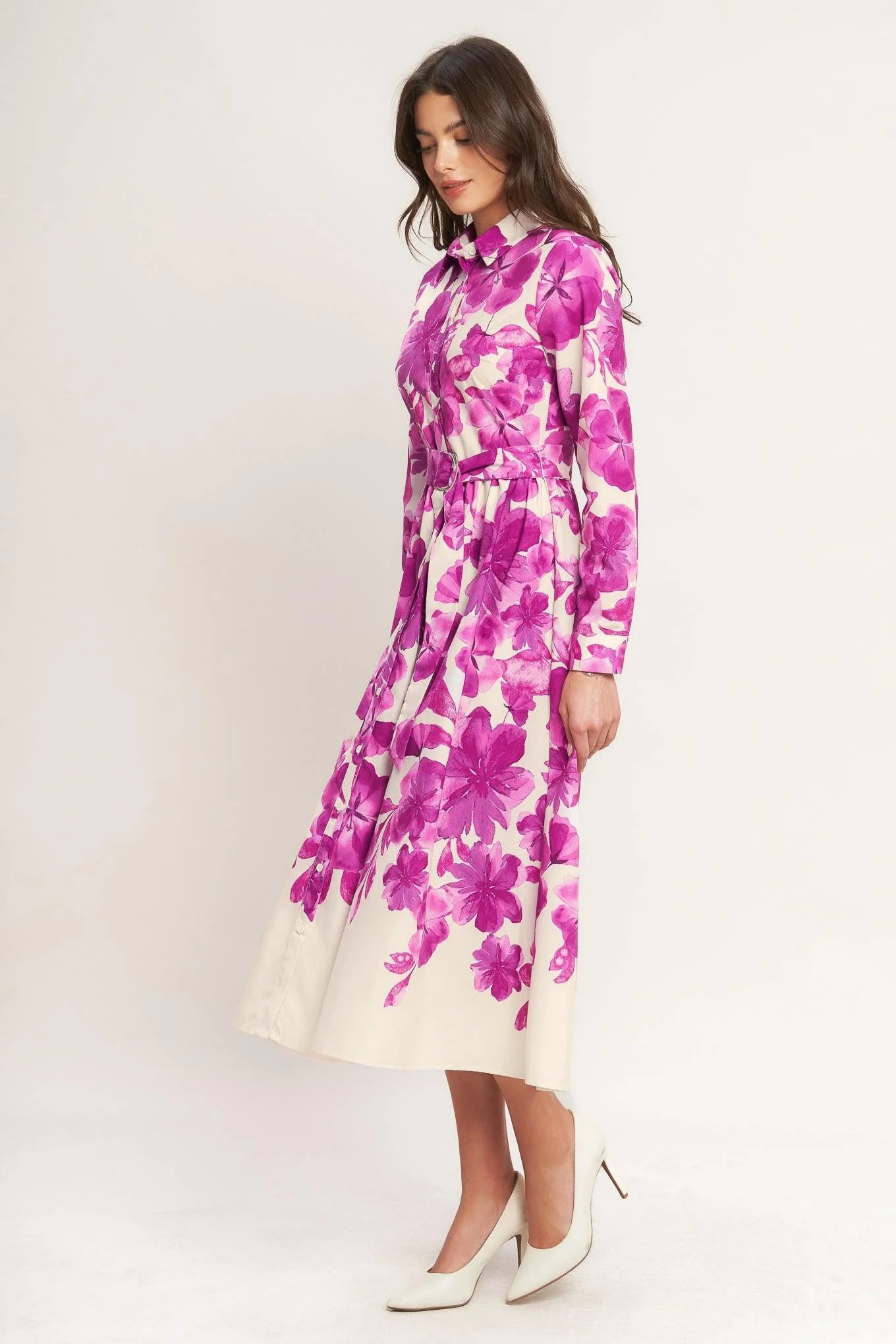 Berry Petal Woven Midi Shirt Dress - Image 5