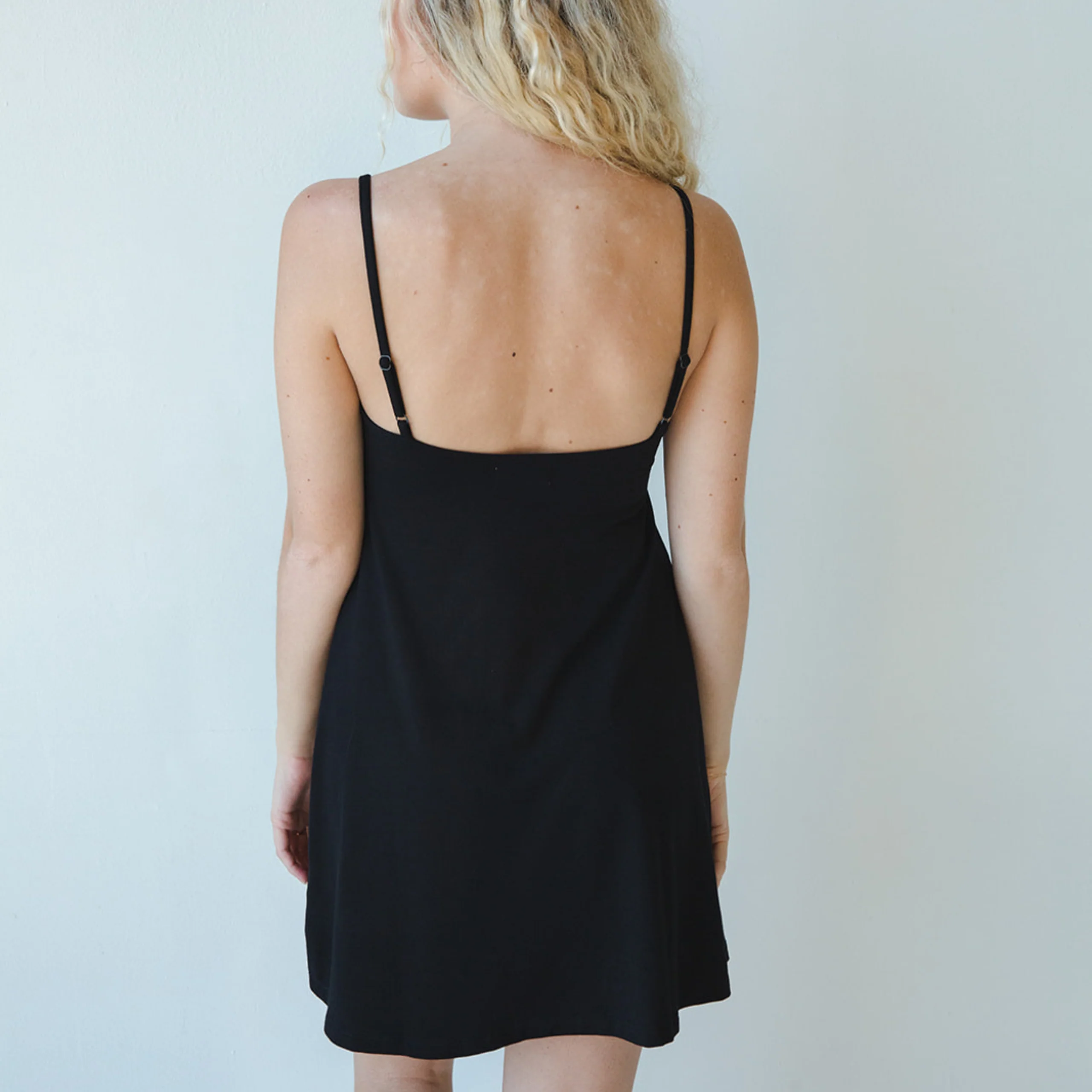 Betty Dress - Swinging Slip Dress w/ Shelf Bra - Black - Image 4