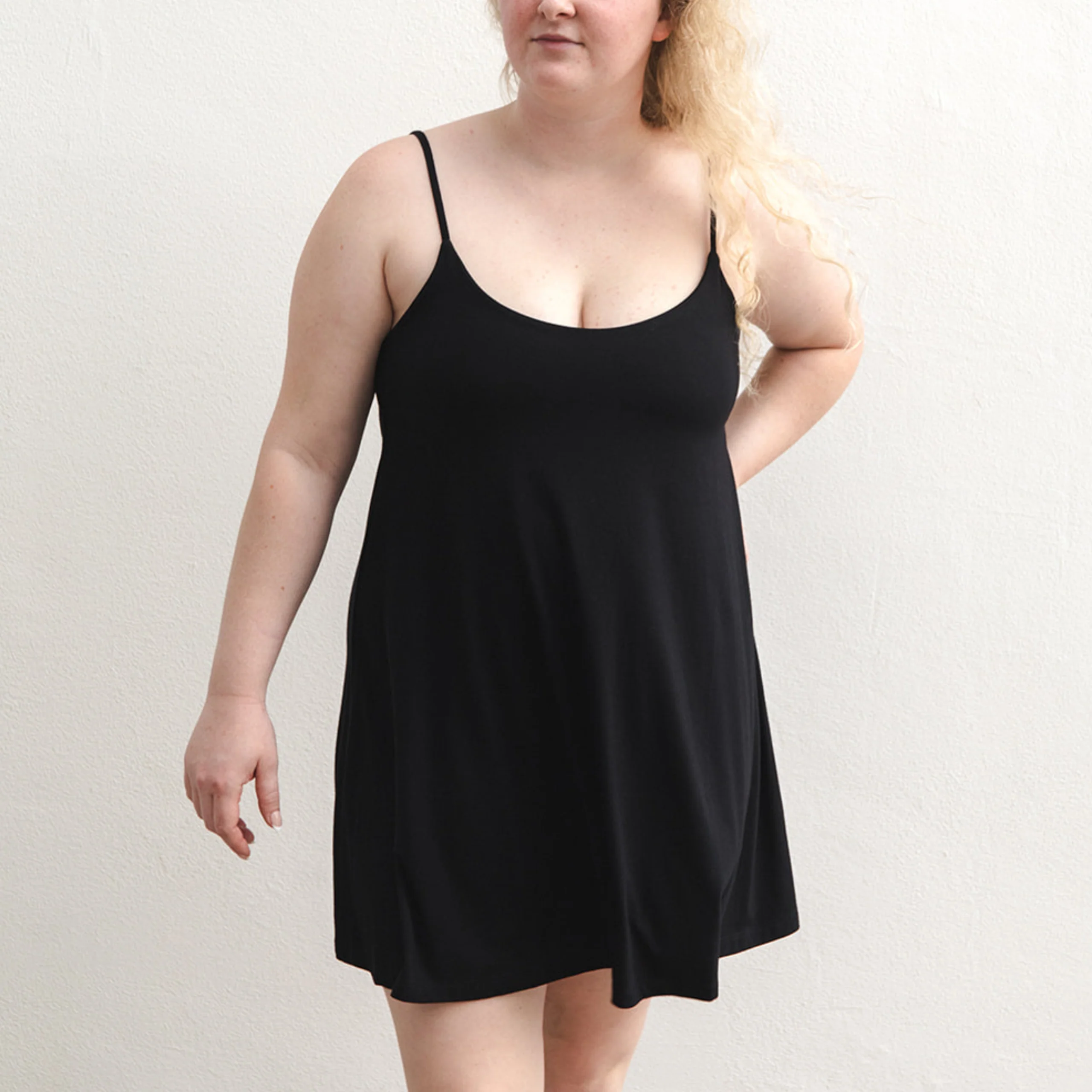 Betty Dress - Swinging Slip Dress w/ Shelf Bra - Black - Image 5