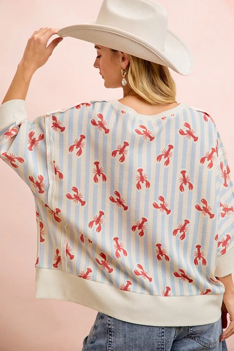 BiBi 4th Of July Lobsters Stripe Waffle Knit Sleeve Top - Image 6