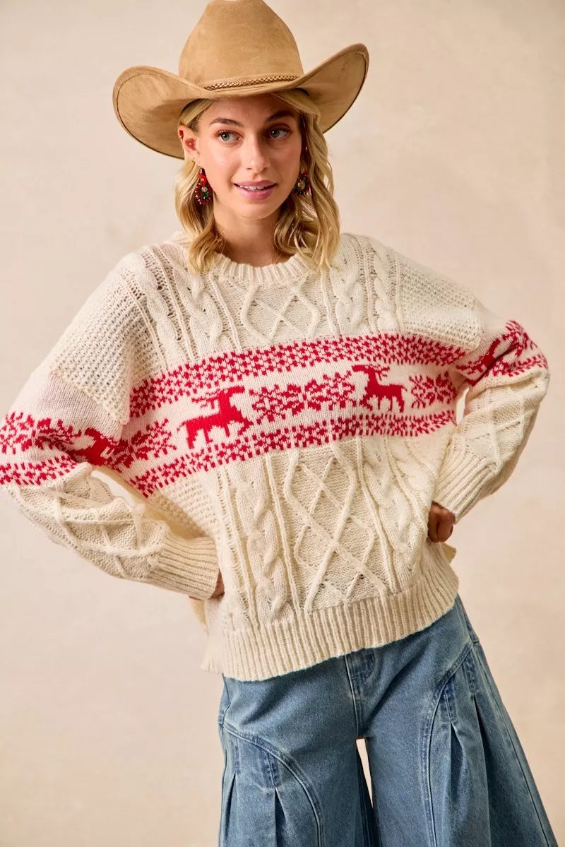 BiBi Christmas Theme Patterned Cable Knit Sweater - Image 4