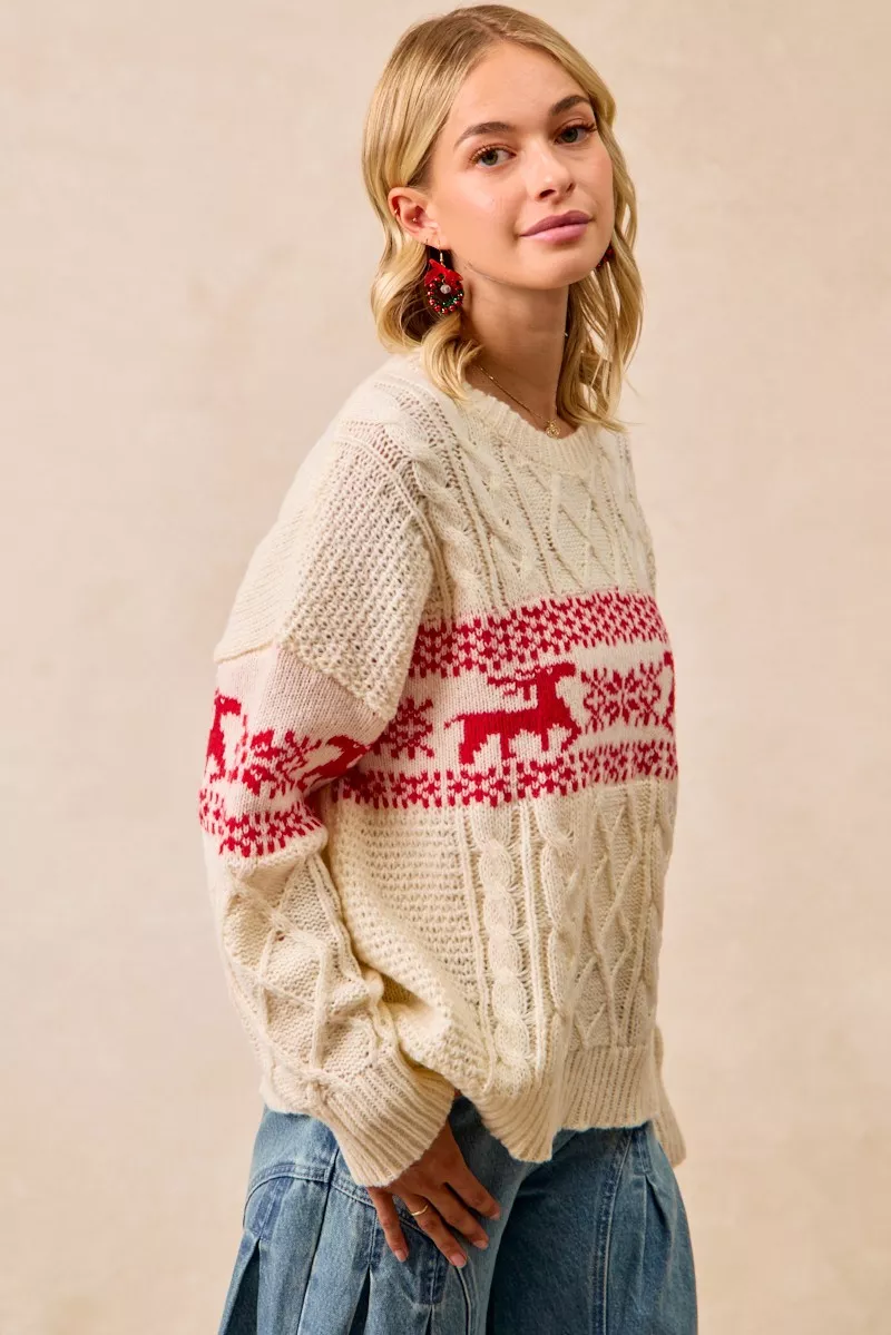 BiBi Christmas Theme Patterned Cable Knit Sweater - Image 5