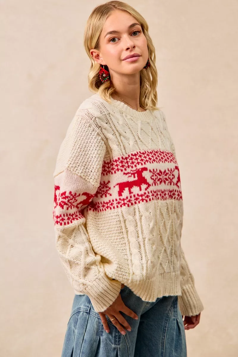 BiBi Christmas Theme Patterned Cable Knit Sweater - Image 6