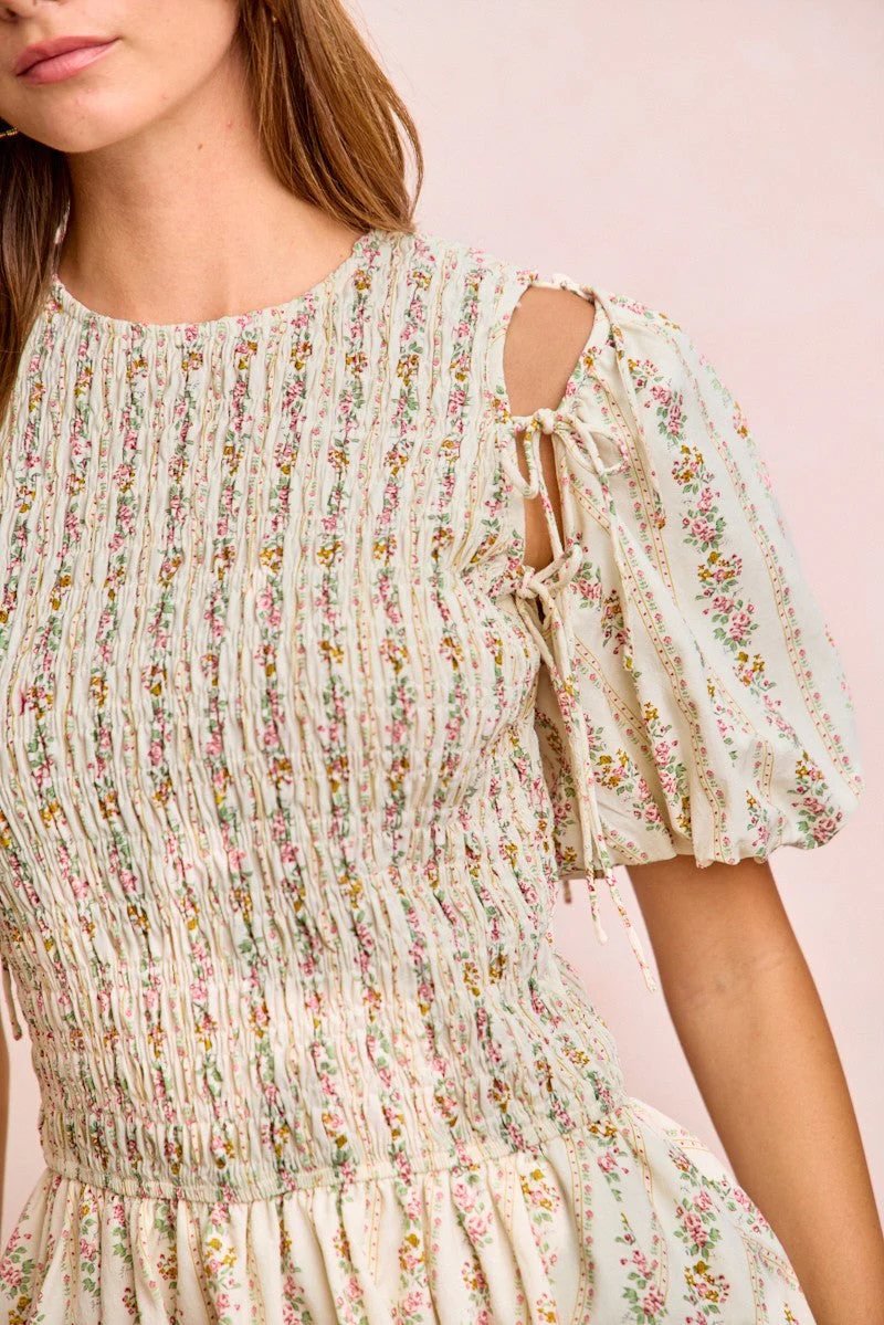 BiBi Floral Bow Tie Attachable Puff Sleeves Dress - Image 12