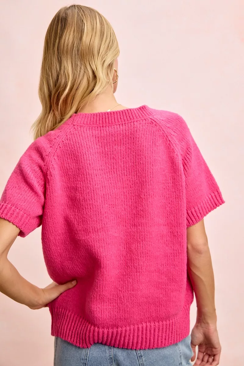 BiBi Flower Embroidered Short Sleeves Knit Top - Image 6