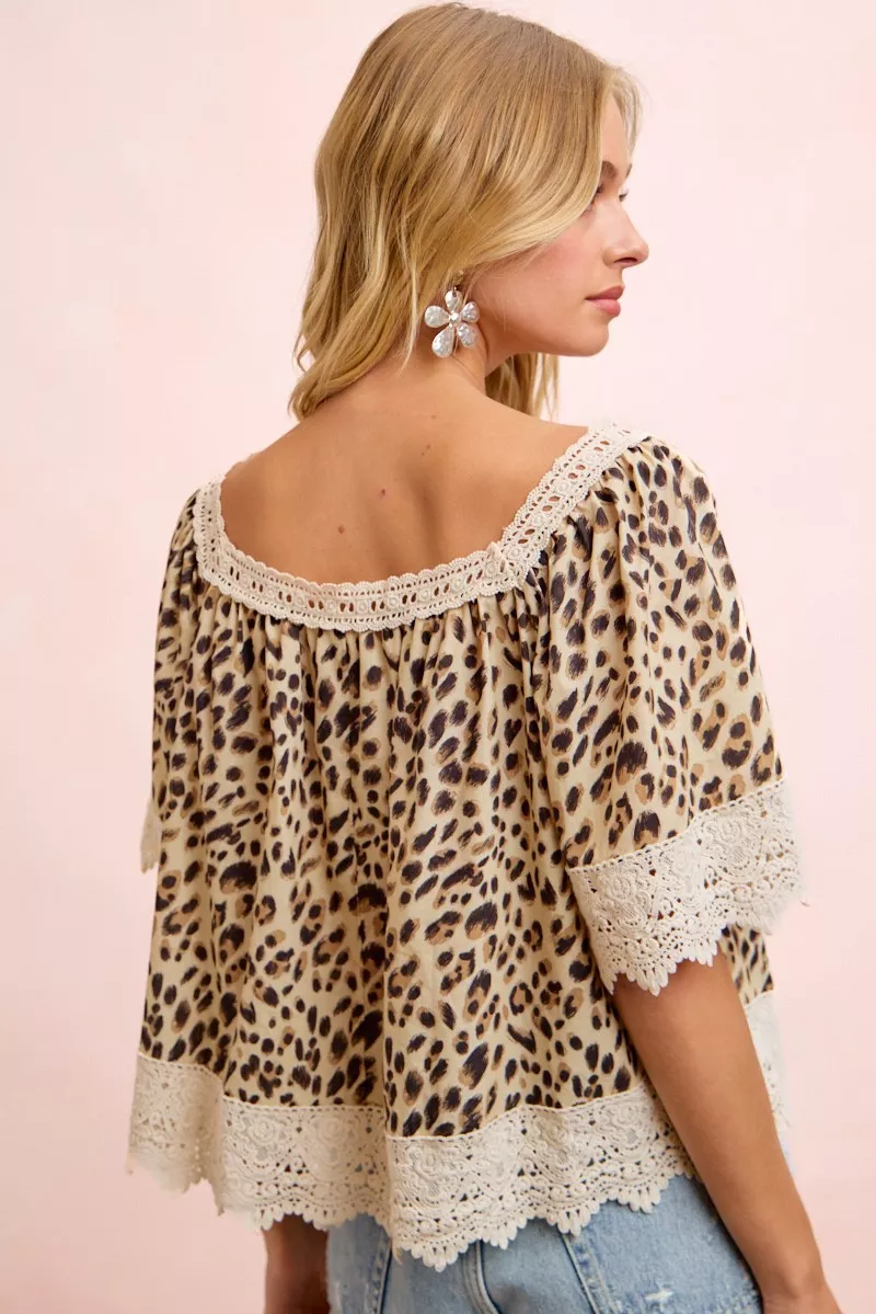 BiBi Leopard Lace Mix And Match Square Neckline Top - Image 3