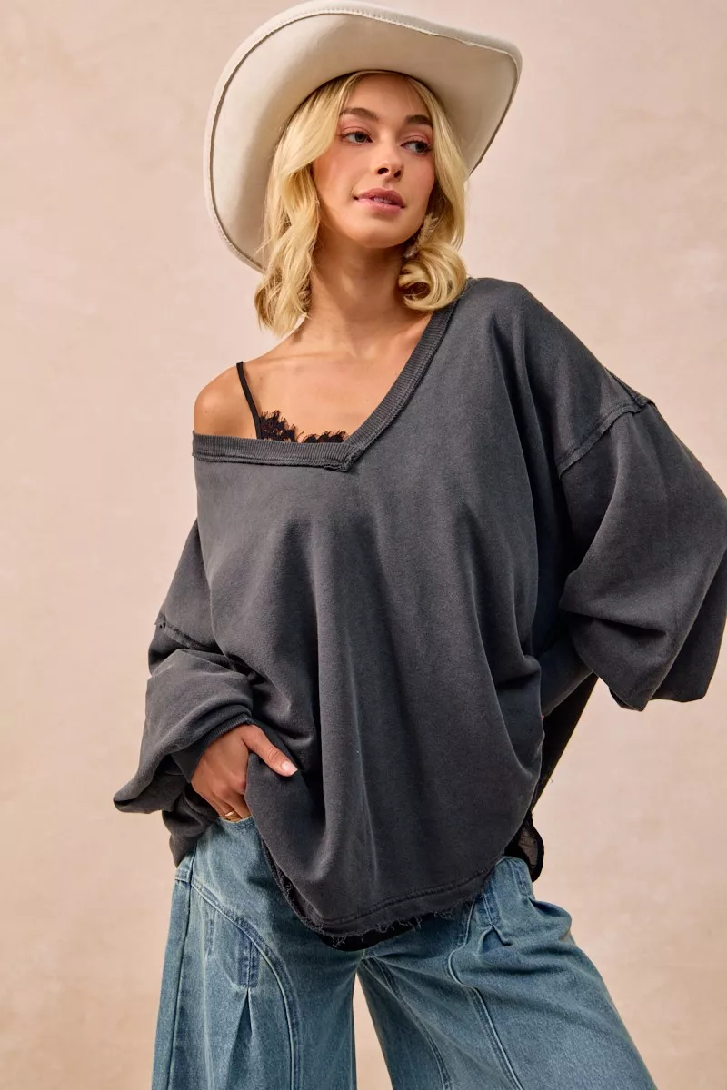 BiBi Mineral Washed French Terry Oversized Sweatshirt - Image 4